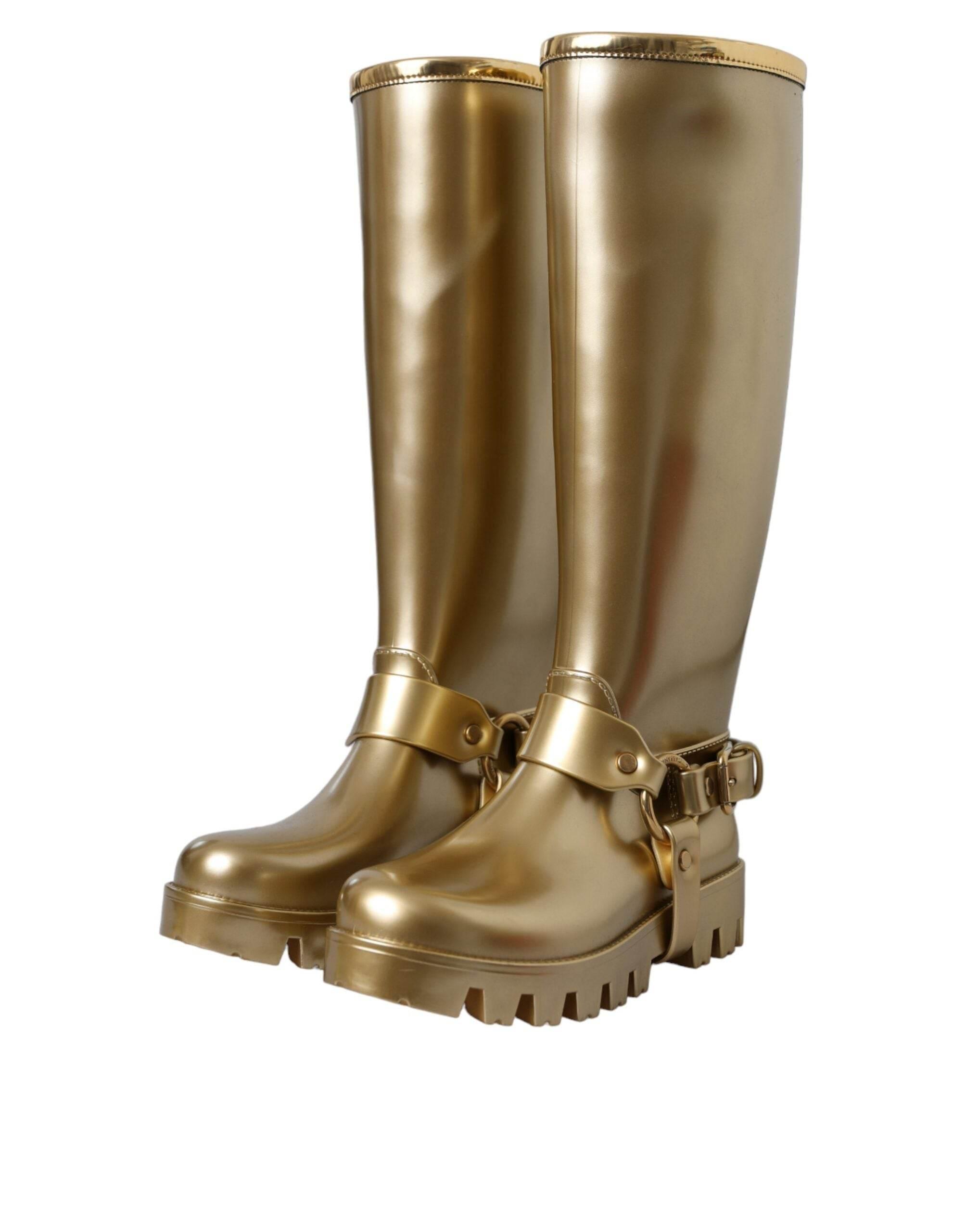 Dolce & Gabbana Metallic Gold Rubber PVC Rain Boots Shoes - Hilstor