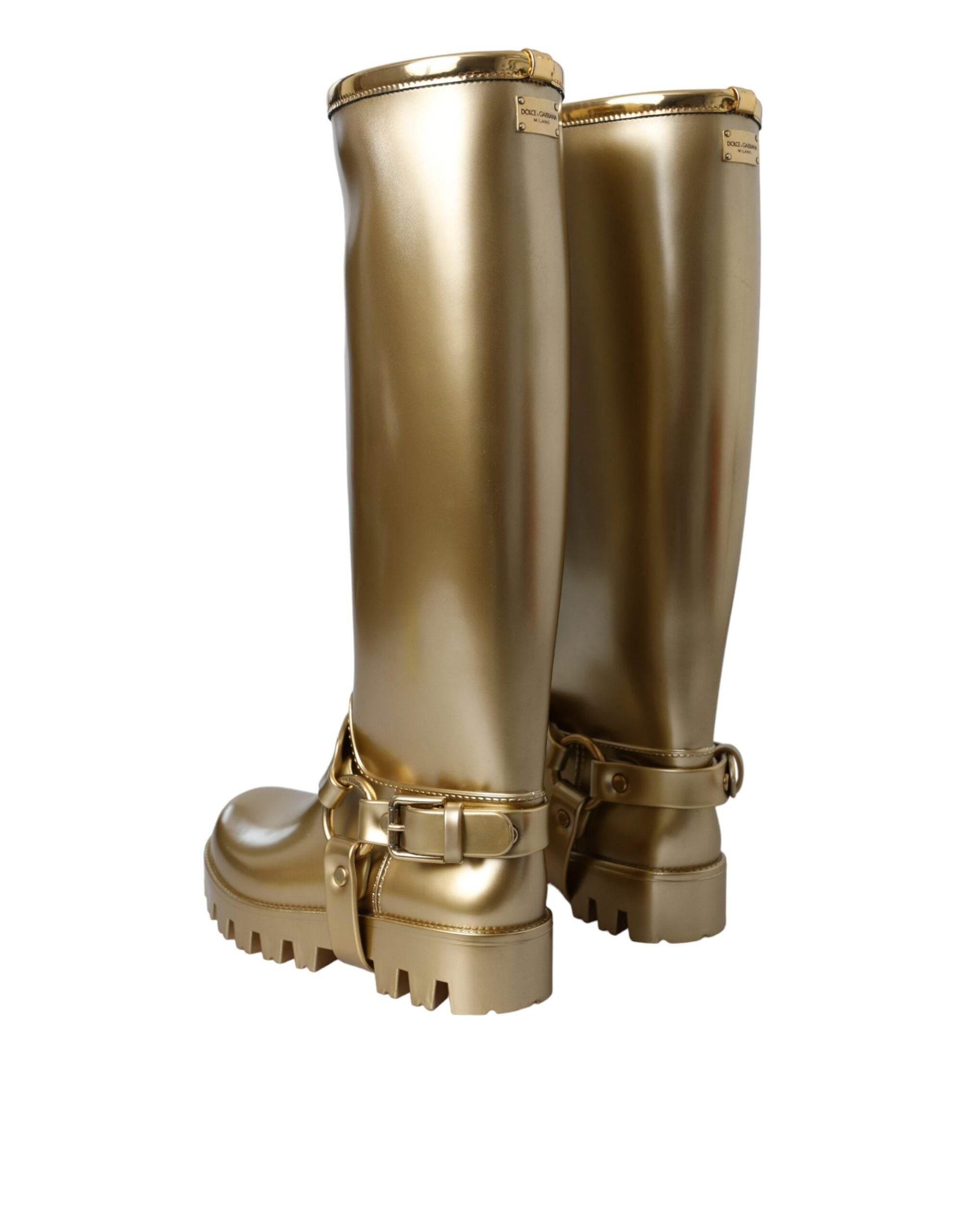 Dolce & Gabbana Metallic Gold Rubber PVC Rain Boots Shoes - Hilstor