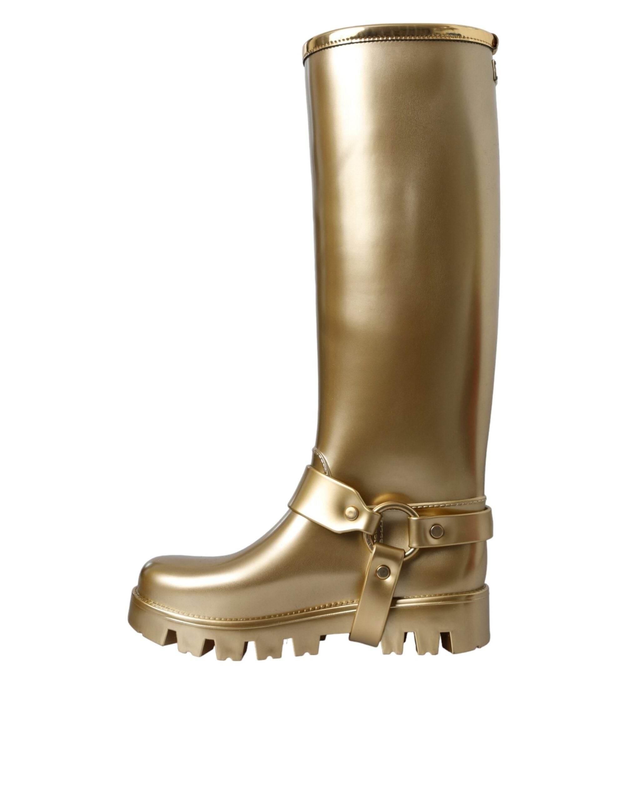 Dolce & Gabbana Metallic Gold Rubber PVC Rain Boots Shoes - Hilstor