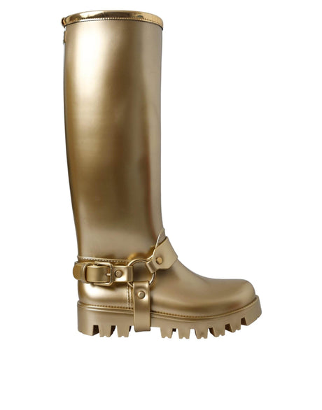 Dolce & Gabbana Metallic Gold Rubber PVC Rain Boots Shoes - Hilstor