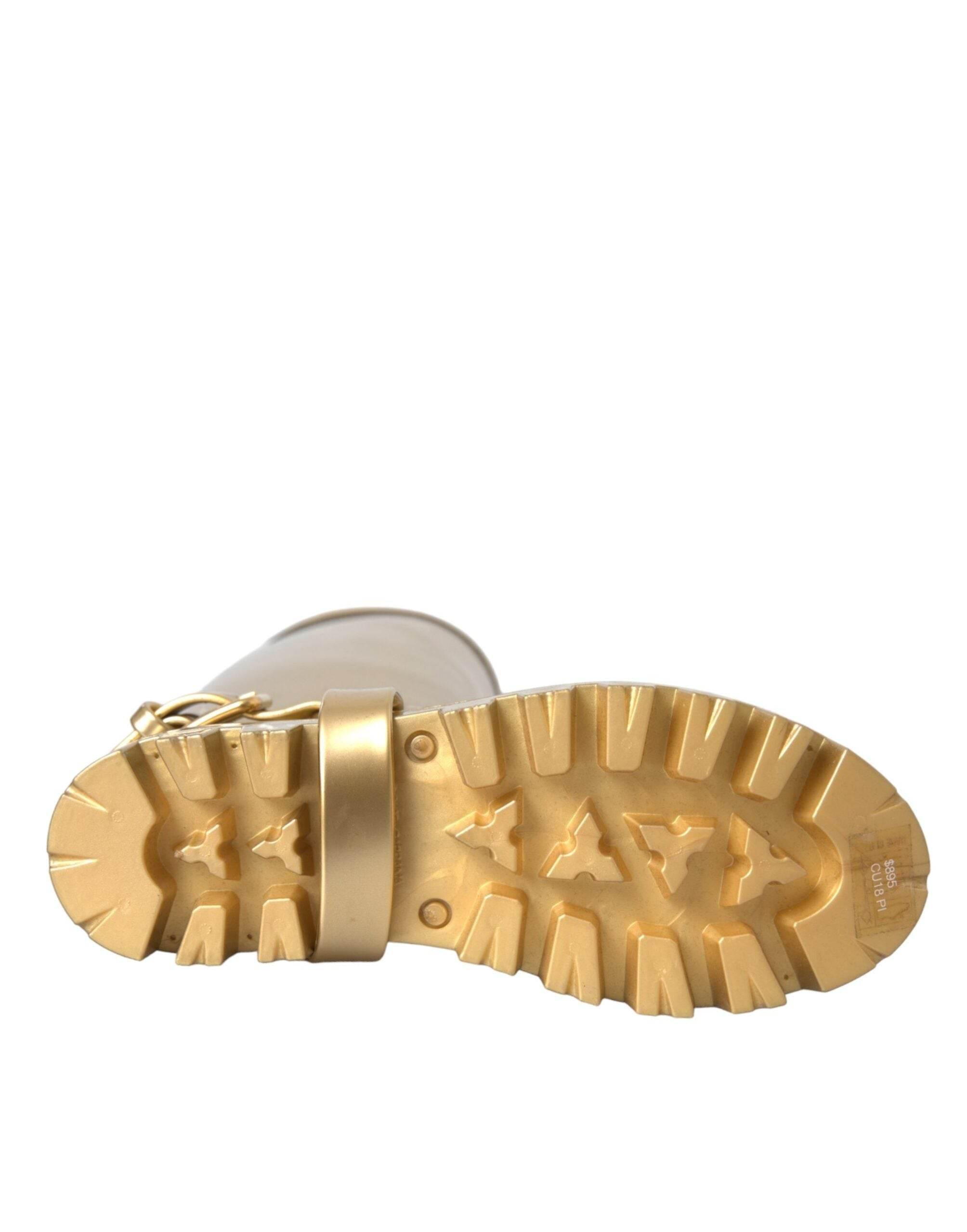 Dolce & Gabbana Metallic Gold Rubber PVC Rain Boots Shoes - Hilstor