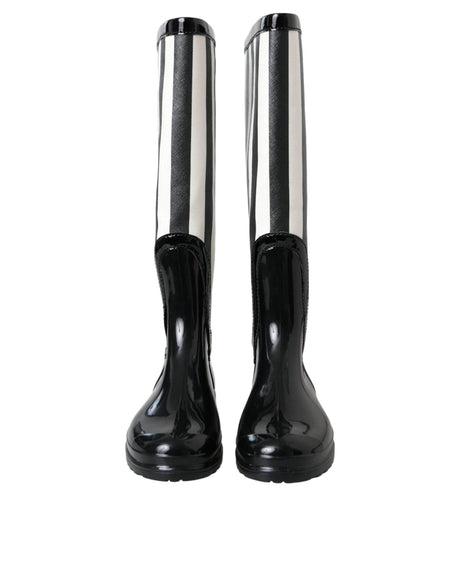 Dolce & Gabbana Black Rubber Knee High Flat Boots Shoes - Hilstor
