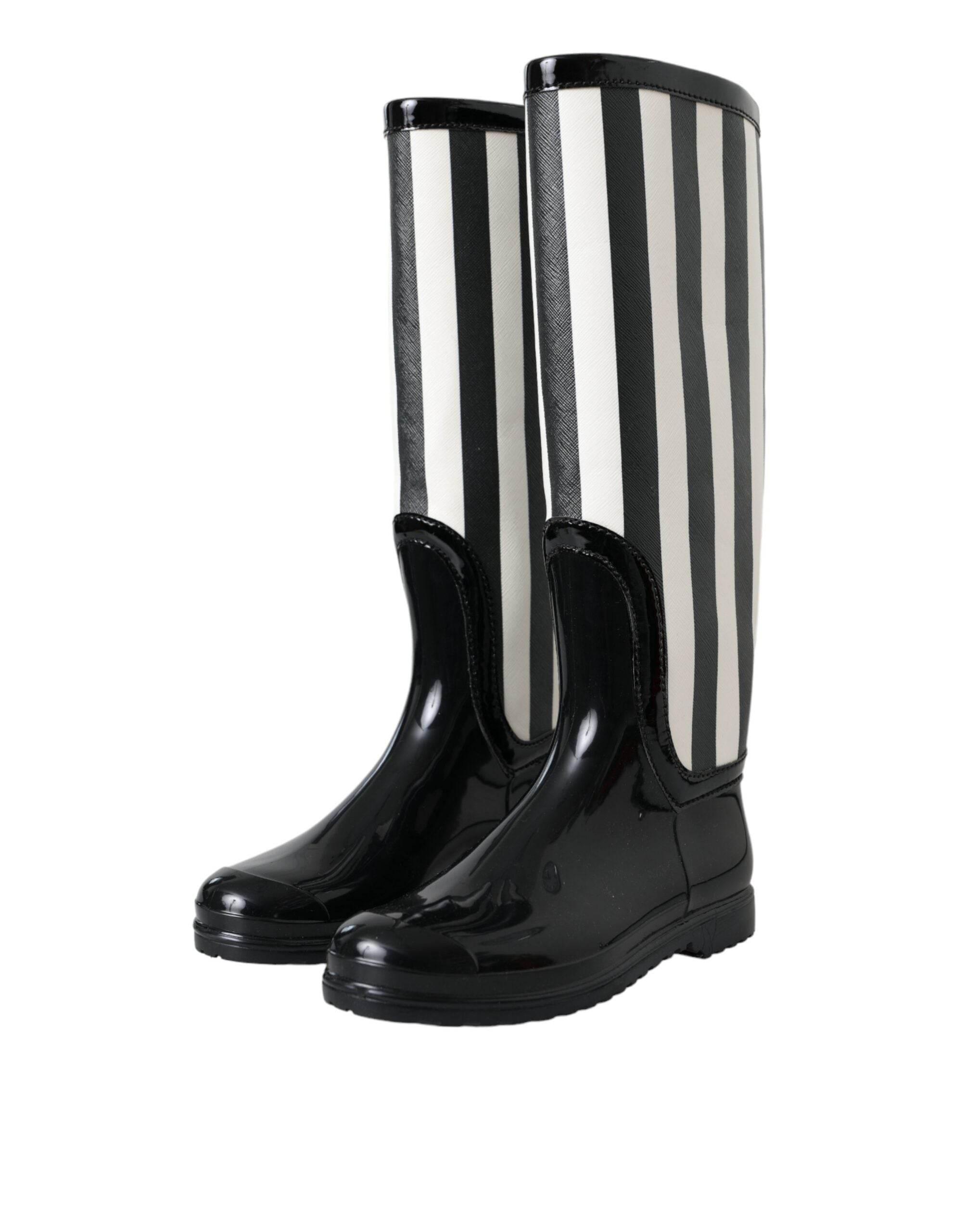 Dolce & Gabbana Black Rubber Knee High Flat Boots Shoes - Hilstor