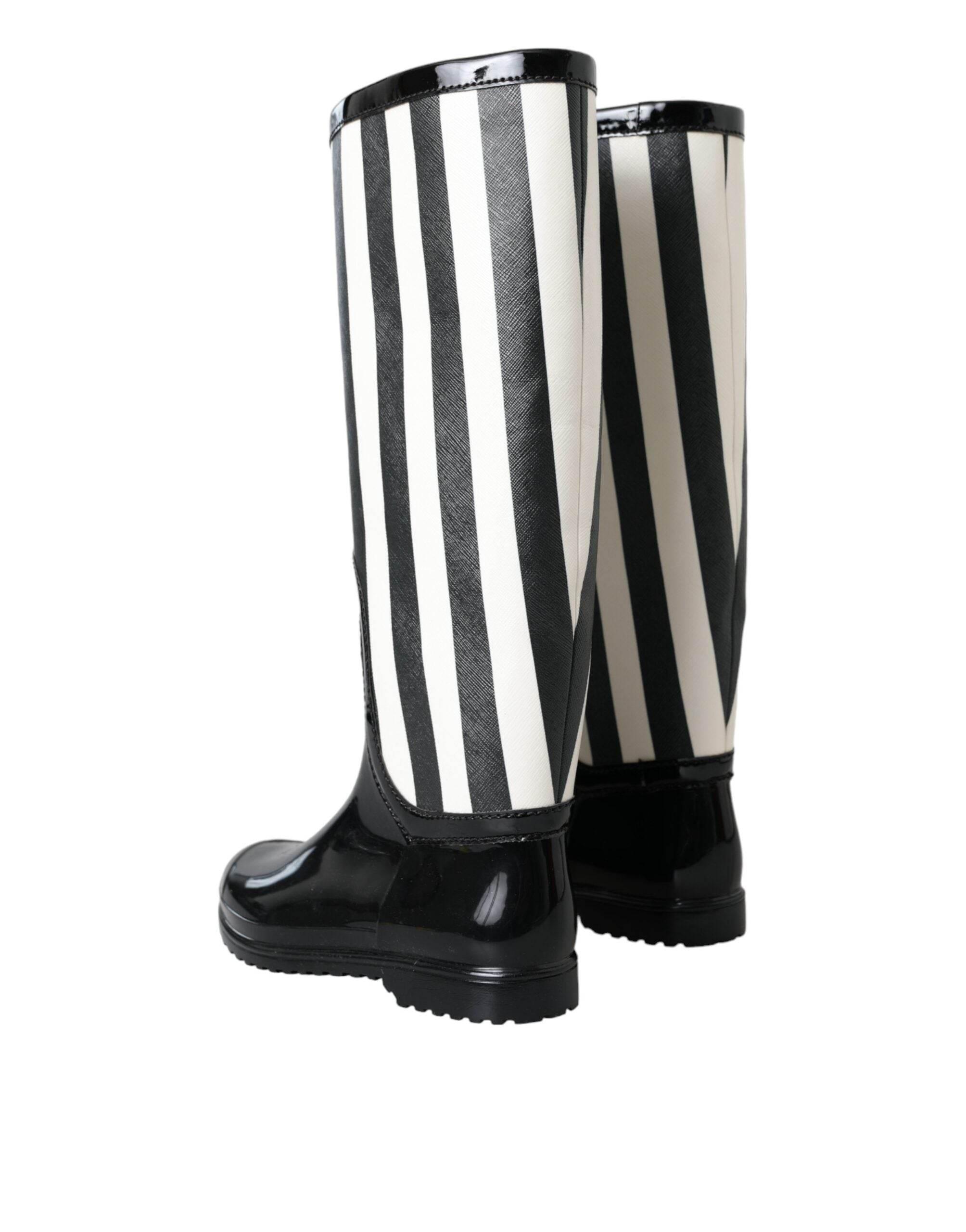 Dolce & Gabbana Black Rubber Knee High Flat Boots Shoes - Hilstor
