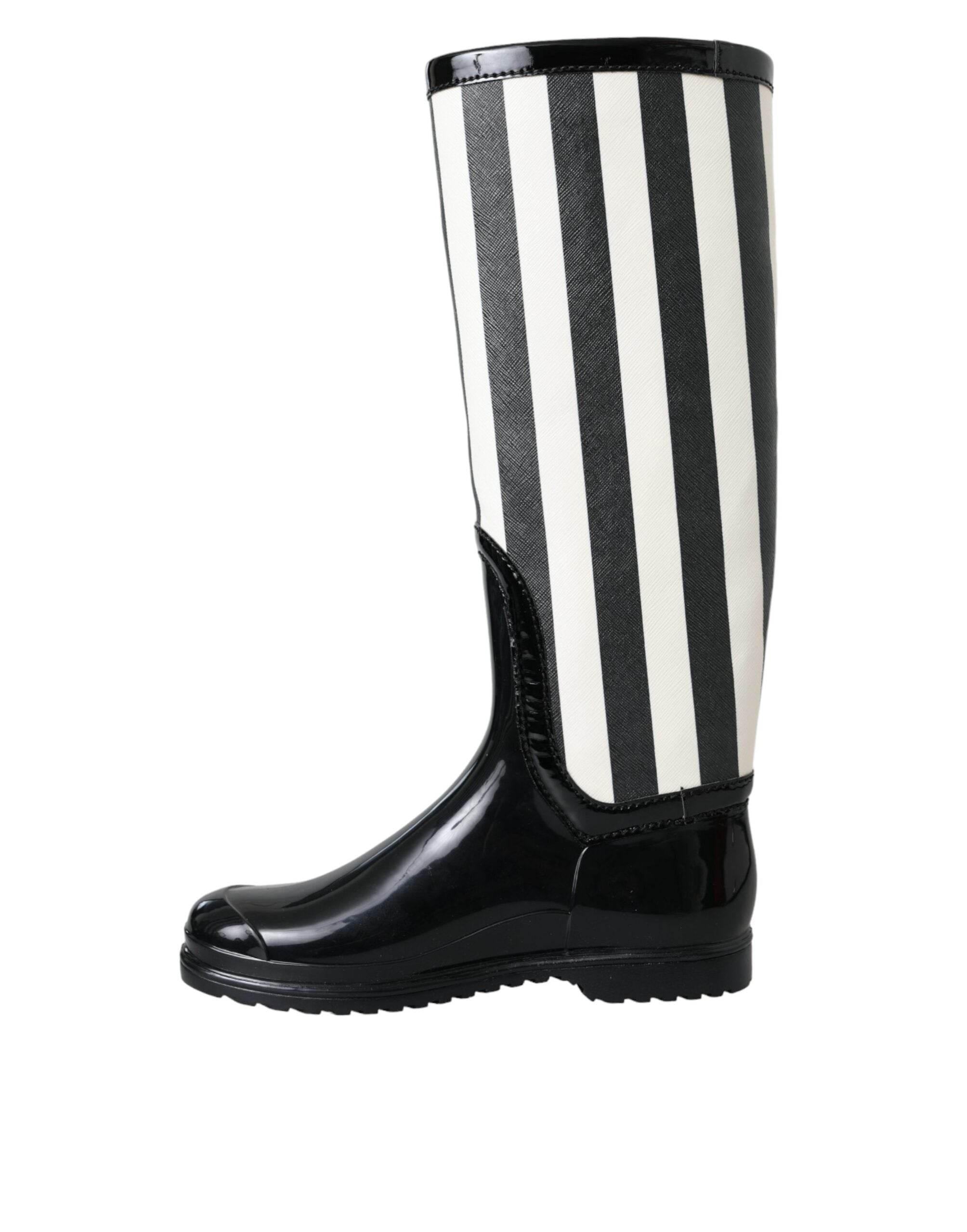 Dolce & Gabbana Black Rubber Knee High Flat Boots Shoes - Hilstor