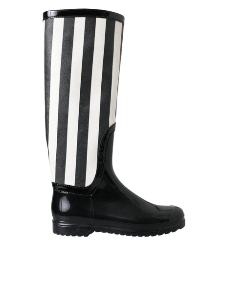 Dolce & Gabbana Black Rubber Knee High Flat Boots Shoes - Hilstor