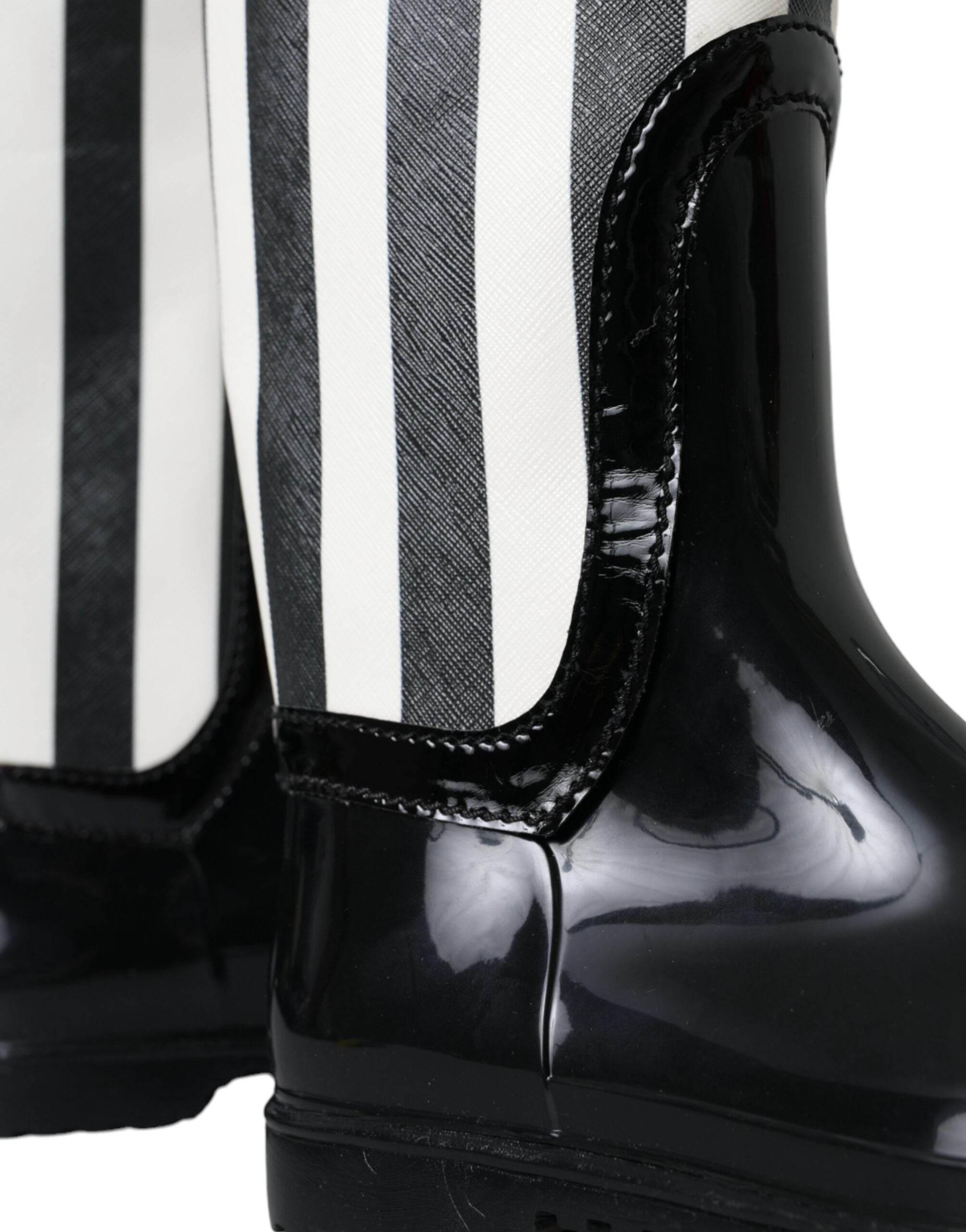Dolce & Gabbana Black Rubber Knee High Flat Boots Shoes - Hilstor