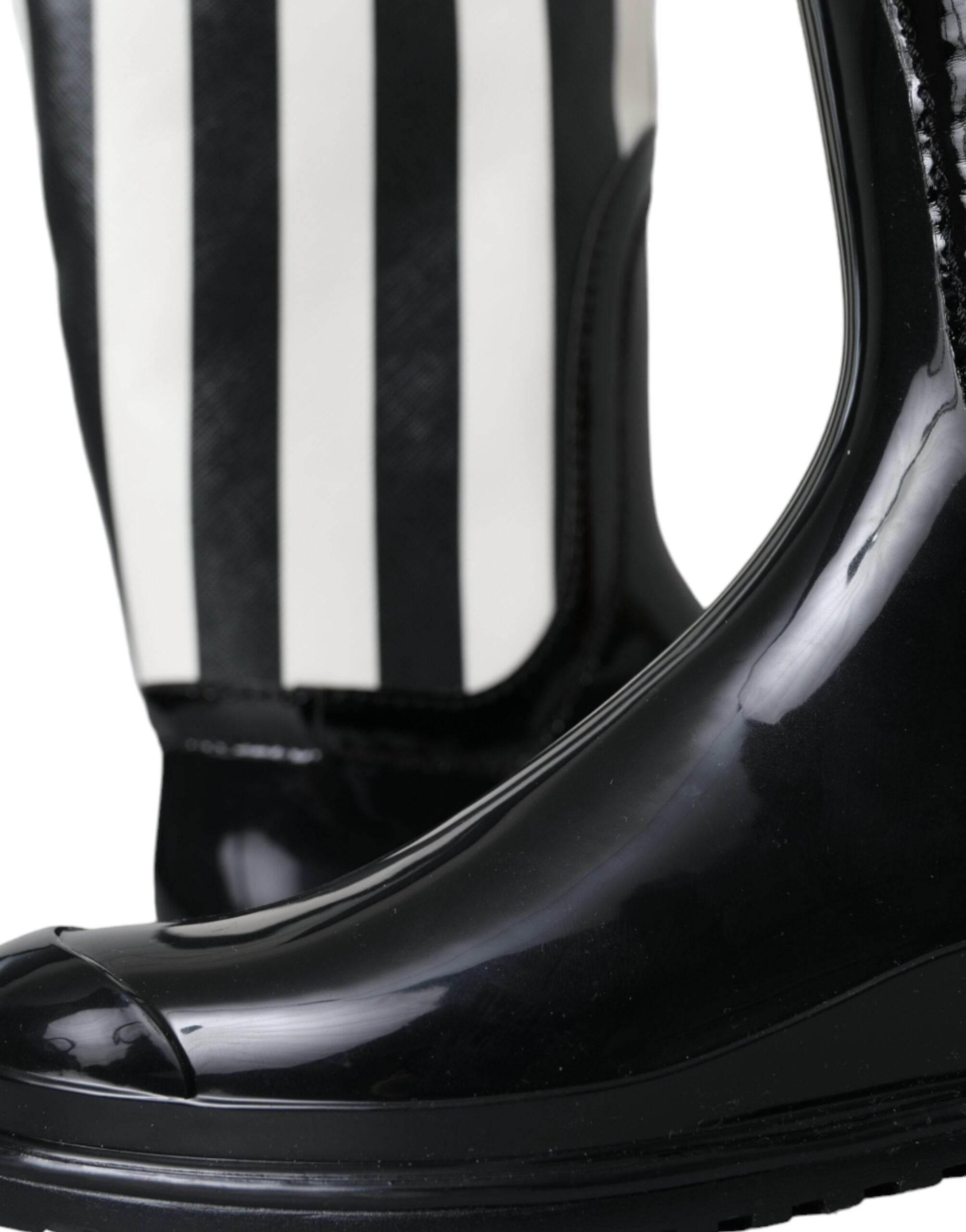 Dolce & Gabbana Black Rubber Knee High Flat Boots Shoes - Hilstor