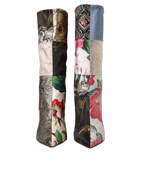 Dolce & Gabbana Multicolor Patchwork Print Heeled Boots Shoes - Hilstor