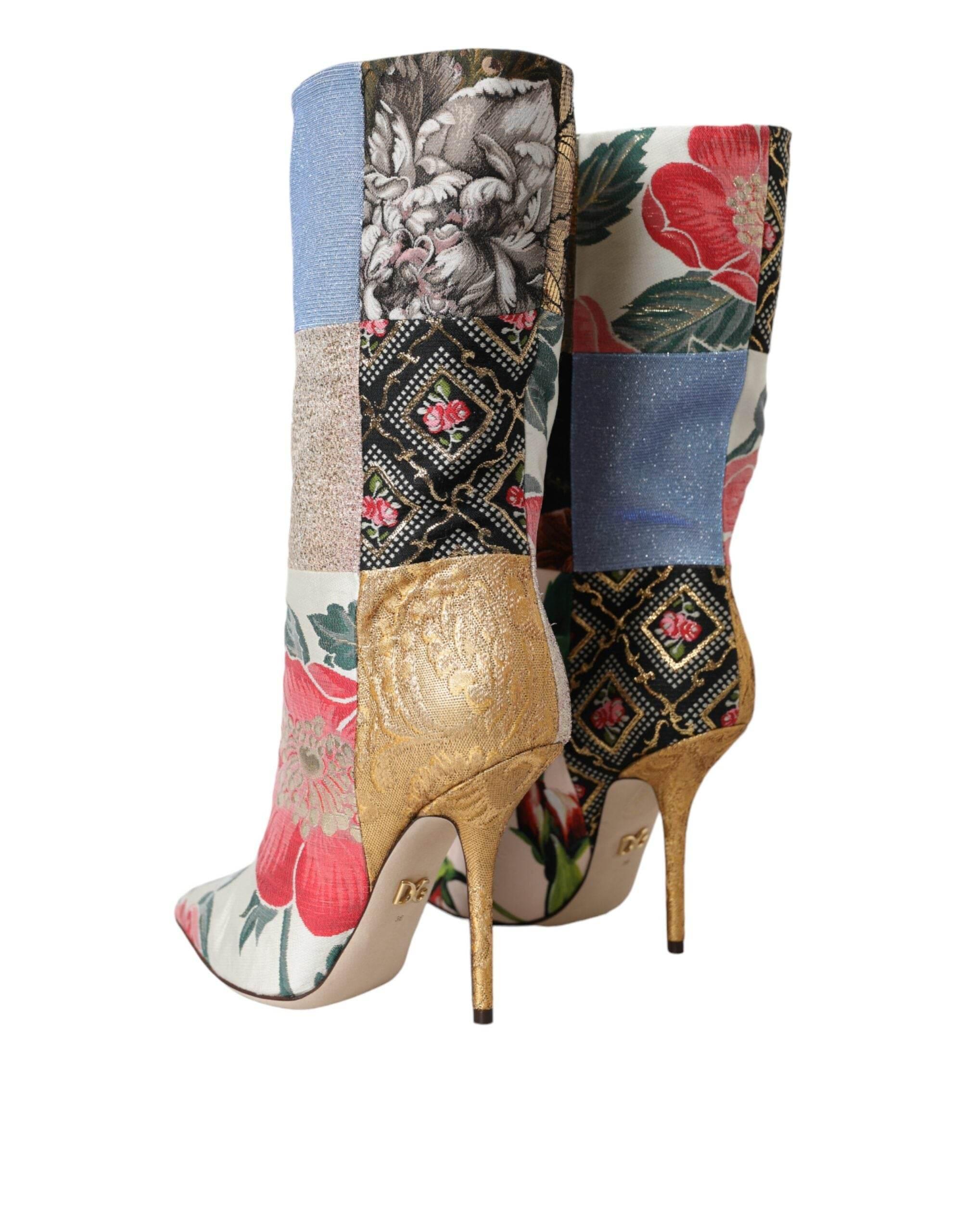 Dolce & Gabbana Multicolor Patchwork Print Heeled Boots Shoes - Hilstor