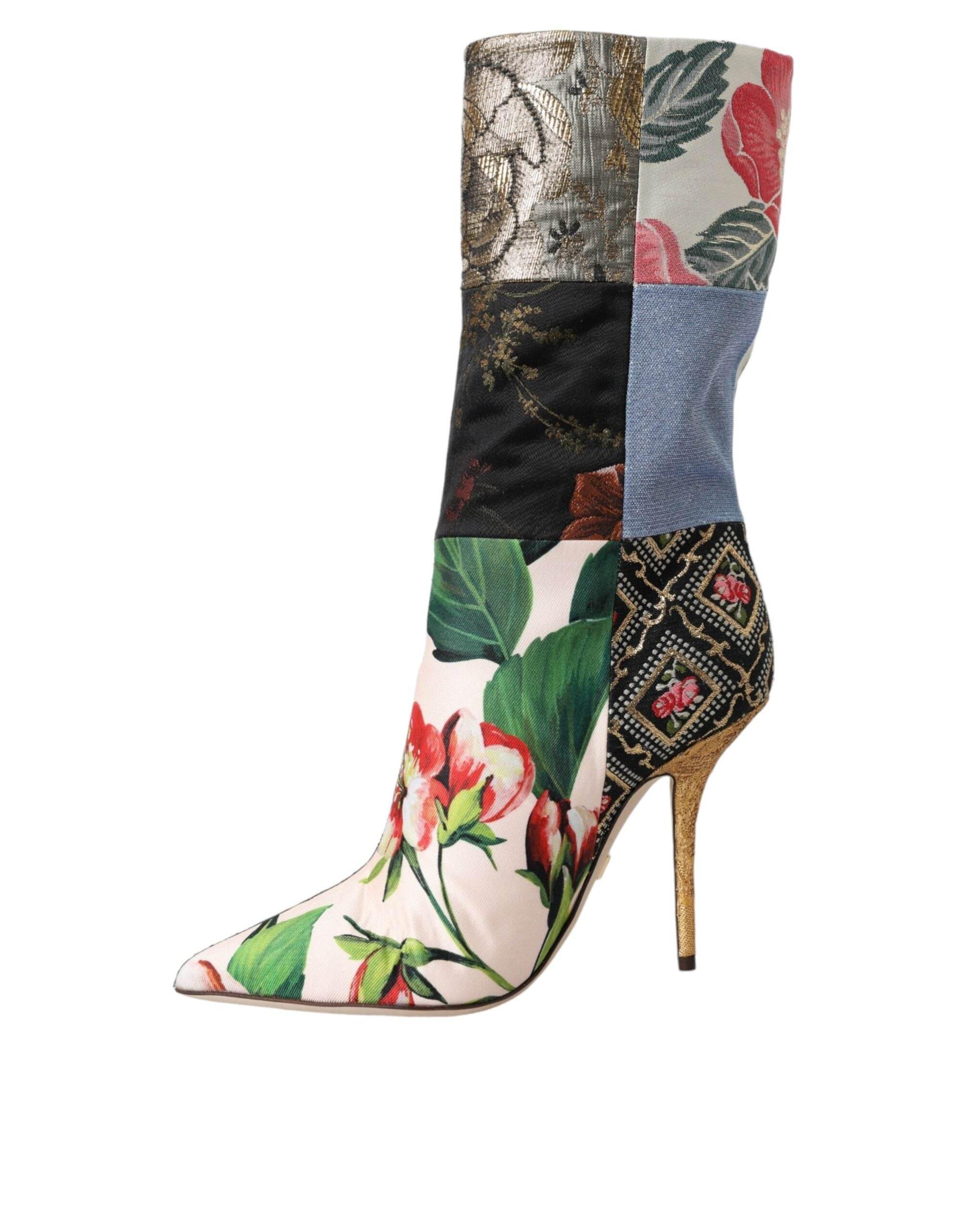 Dolce & Gabbana Multicolor Patchwork Print Heeled Boots Shoes - Hilstor