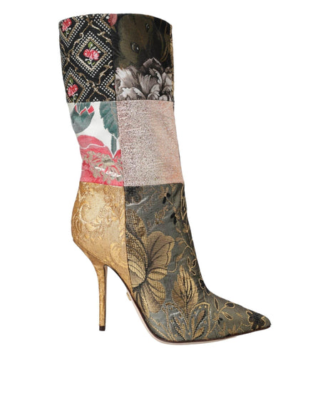 Dolce & Gabbana Multicolor Patchwork Print Heeled Boots Shoes - Hilstor