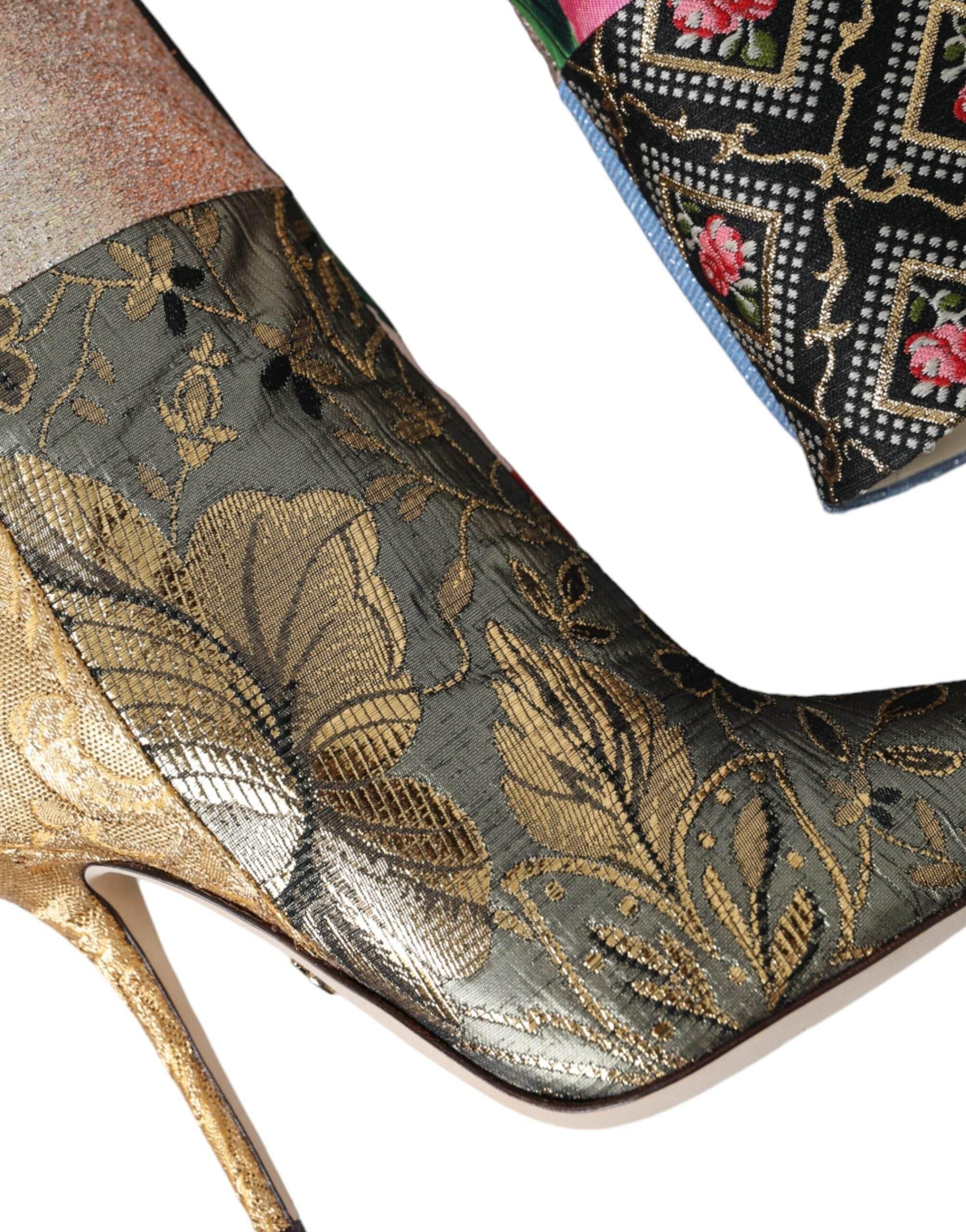 Dolce & Gabbana Multicolor Patchwork Print Heeled Boots Shoes - Hilstor