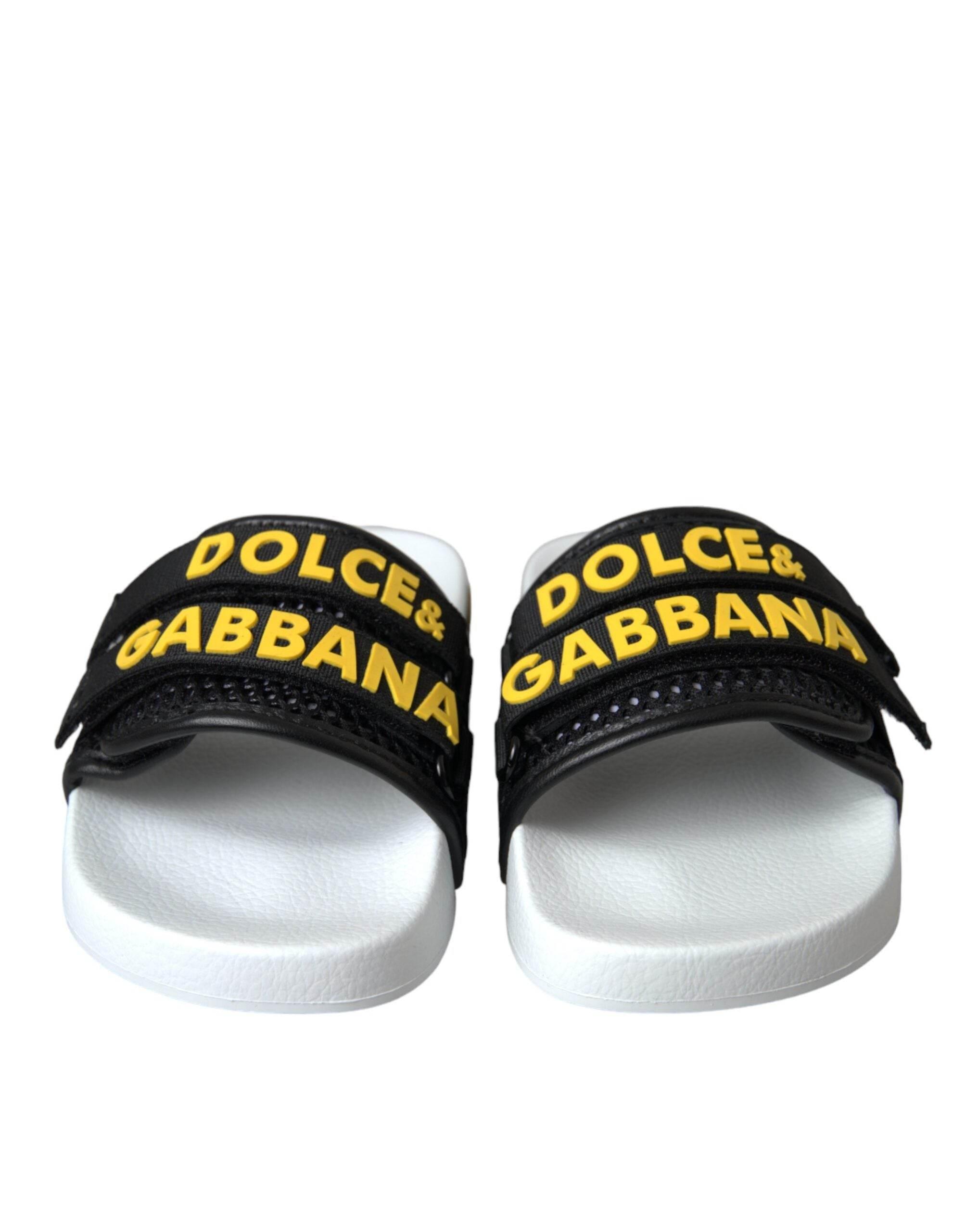 Dolce & Gabbana White Black Logo Beachwear Flats Sandals Shoes - Hilstor