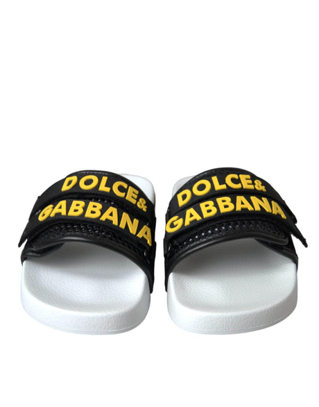 Dolce & Gabbana White Black Logo Beachwear Flats Sandals Shoes - Hilstor
