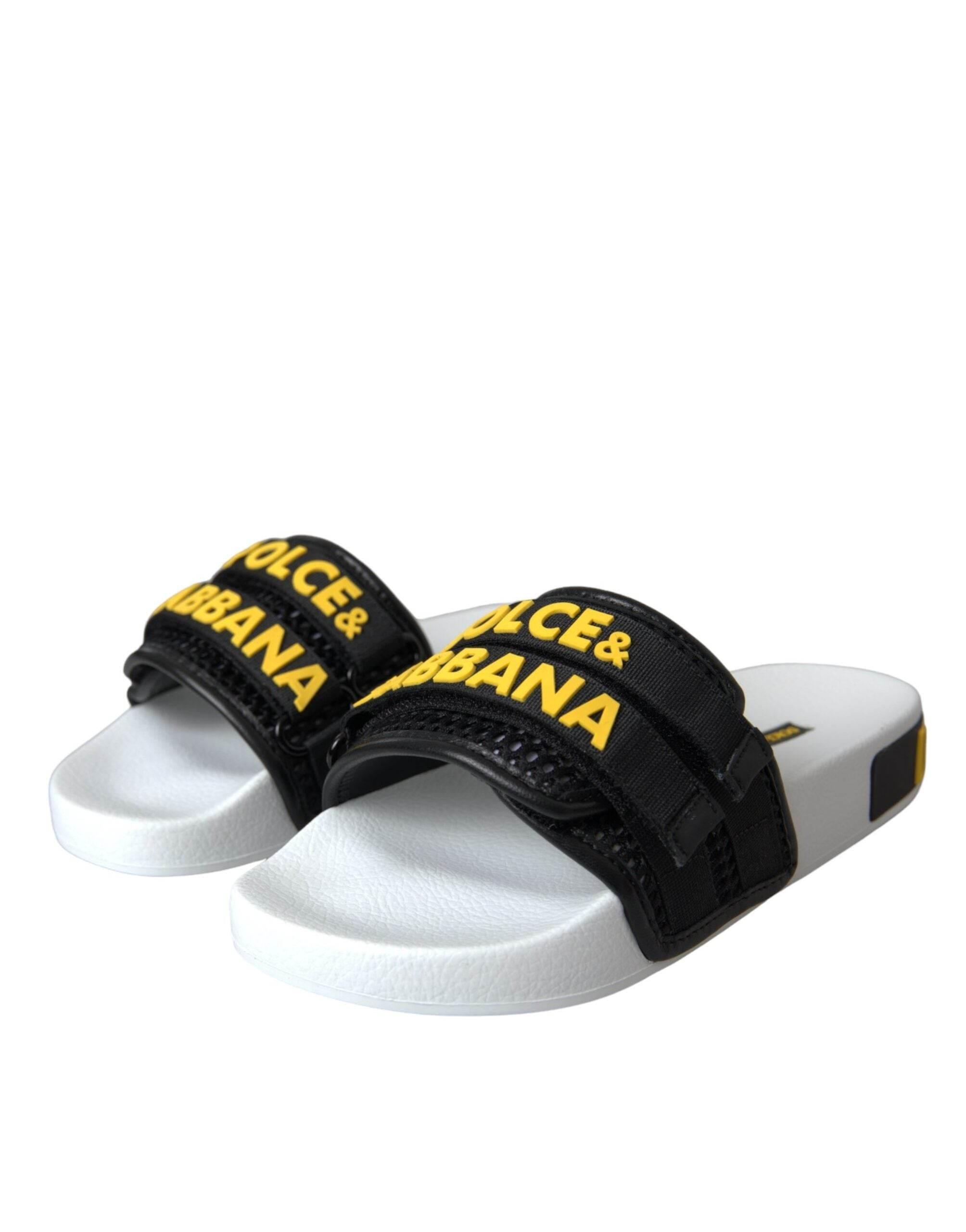 Dolce & Gabbana White Black Logo Beachwear Flats Sandals Shoes - Hilstor