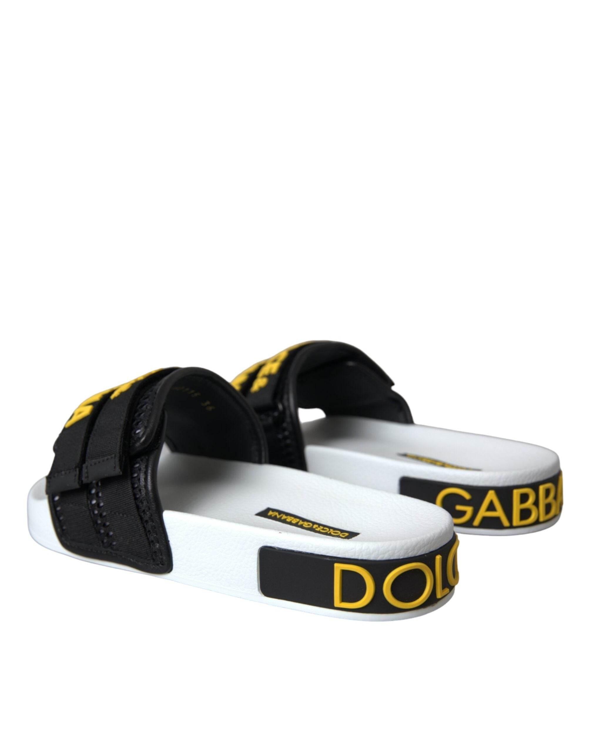 Dolce & Gabbana White Black Logo Beachwear Flats Sandals Shoes - Hilstor