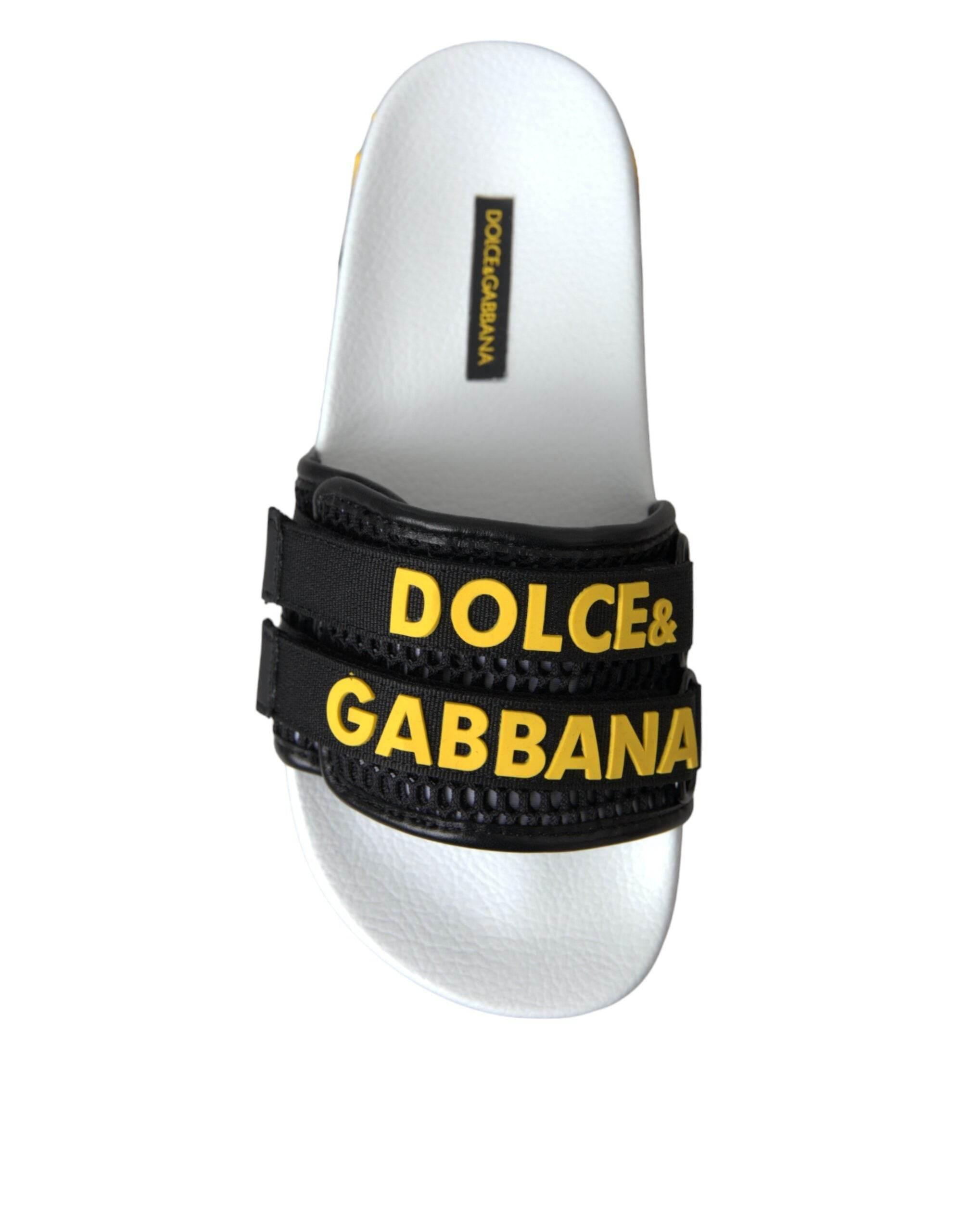 Dolce & Gabbana White Black Logo Beachwear Flats Sandals Shoes - Hilstor