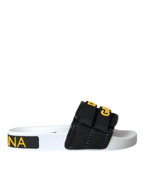 Dolce & Gabbana White Black Logo Beachwear Flats Sandals Shoes - Hilstor