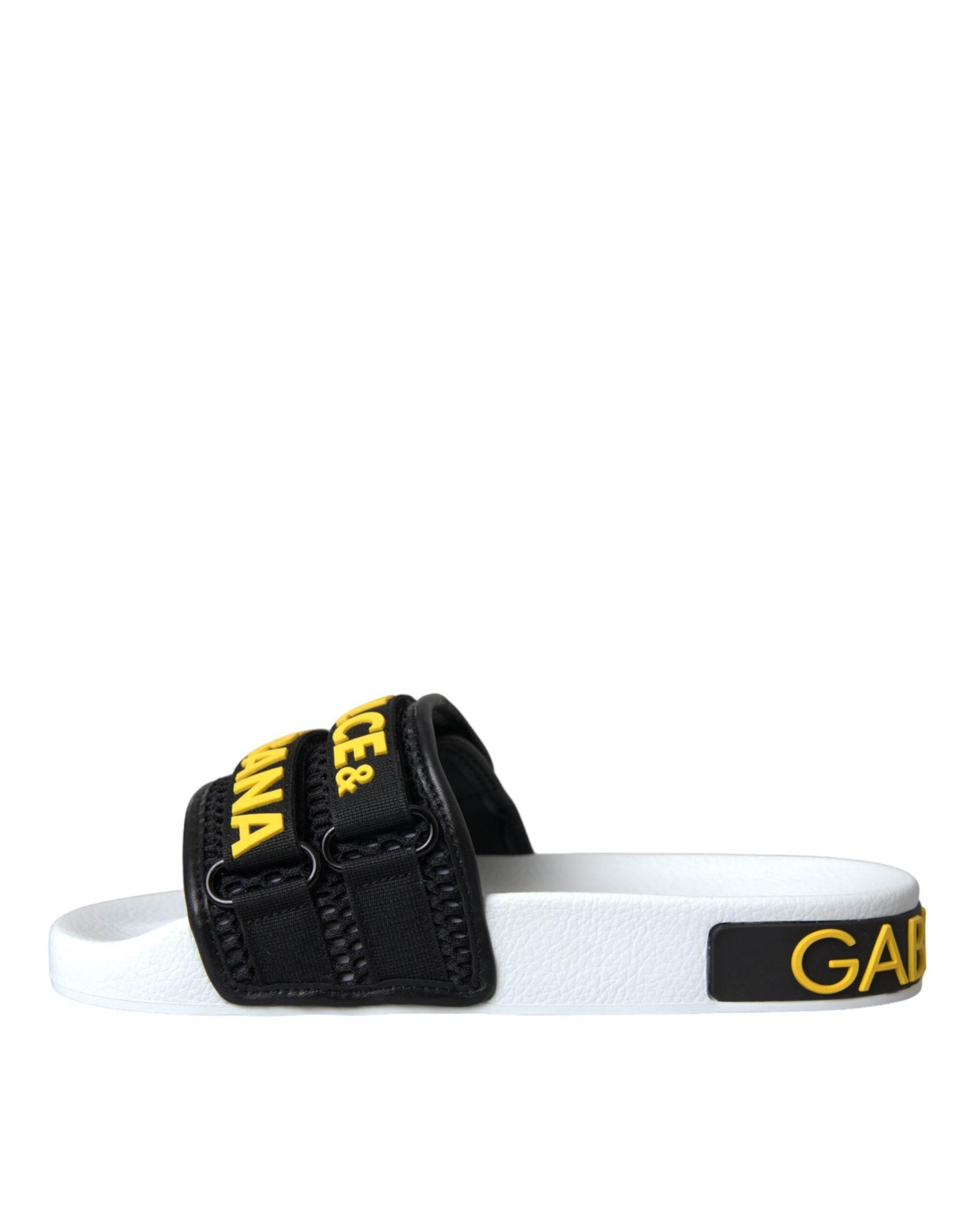 Dolce & Gabbana White Black Logo Beachwear Flats Sandals Shoes - Hilstor