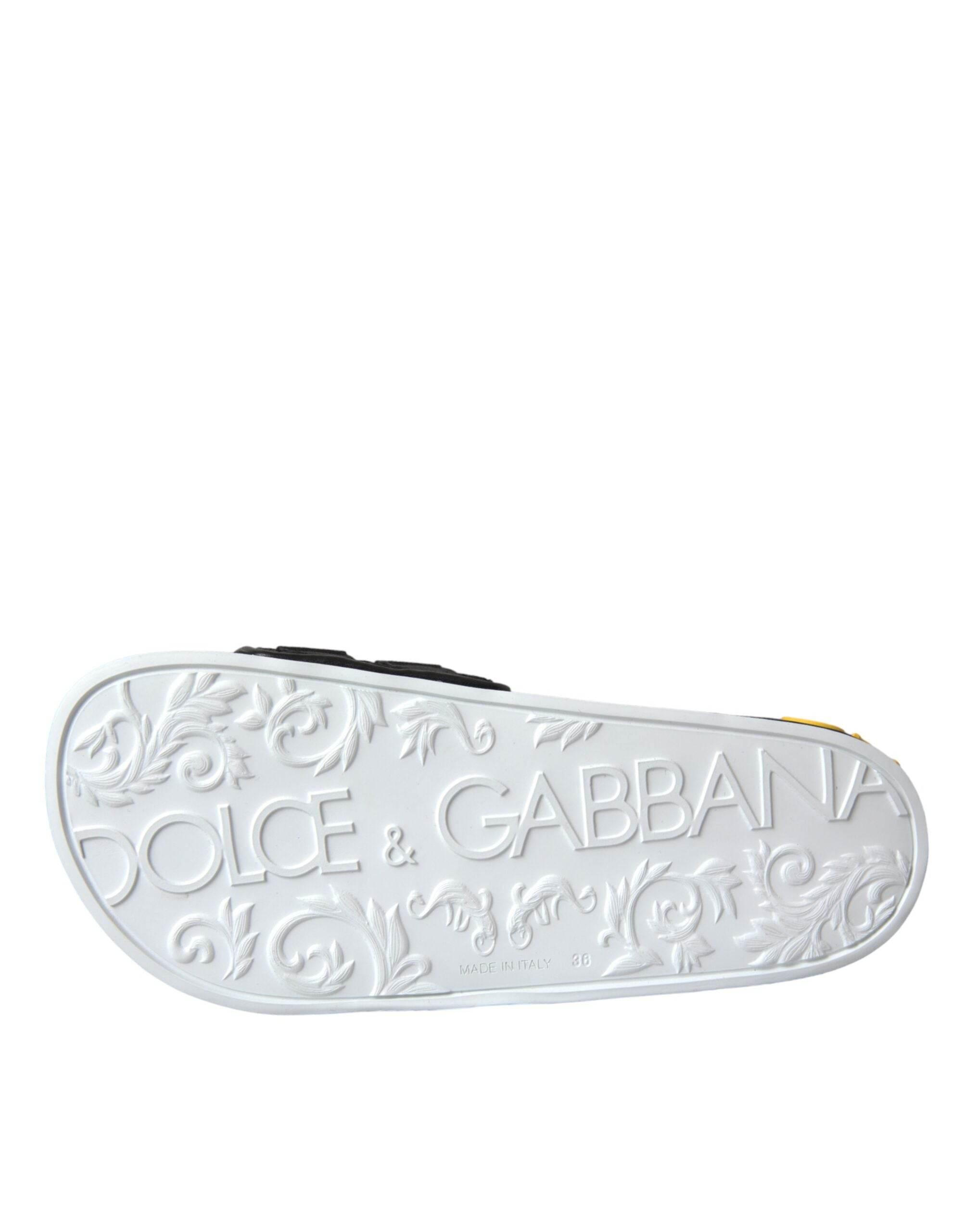 Dolce & Gabbana White Black Logo Beachwear Flats Sandals Shoes - Hilstor