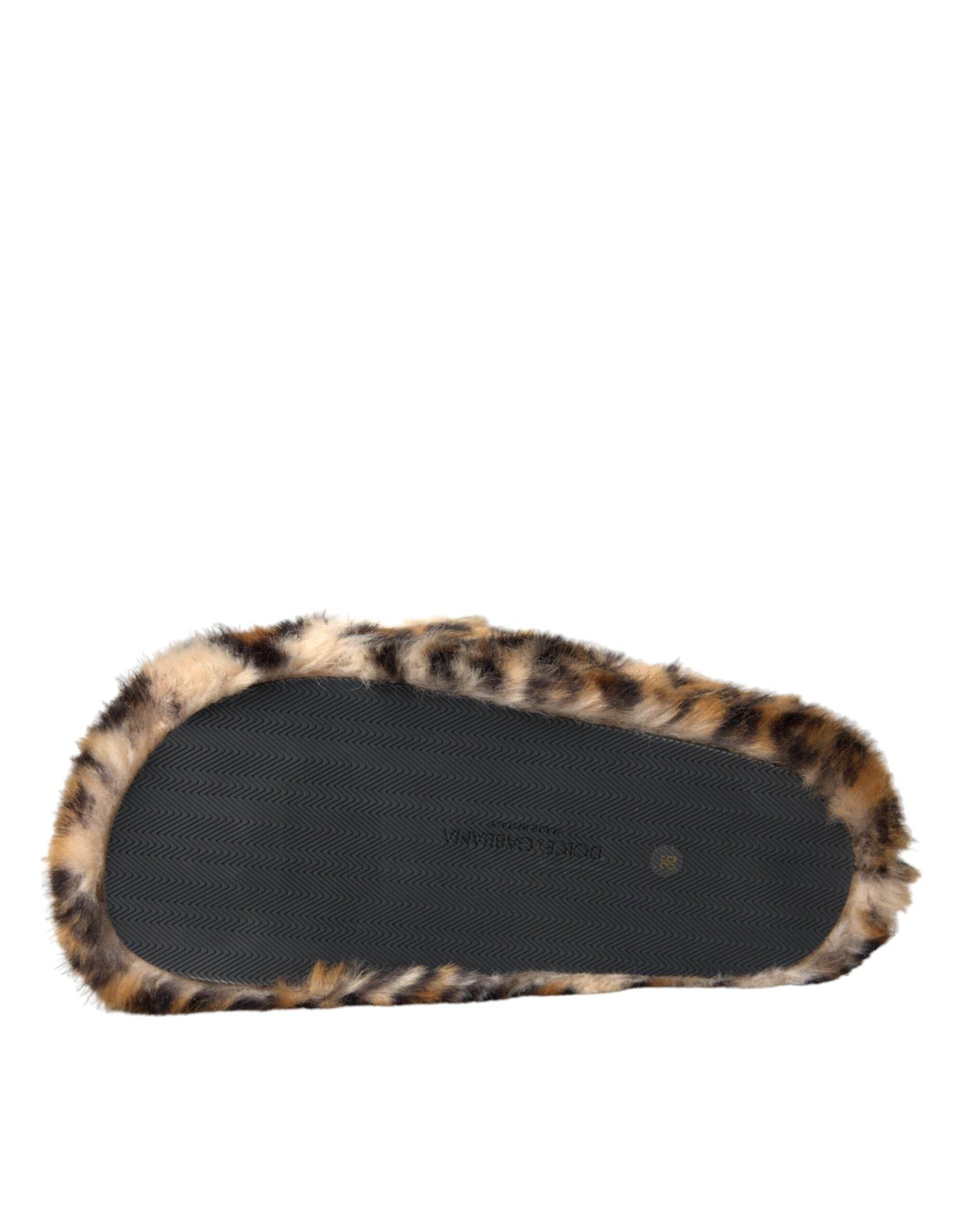 Dolce & Gabbana Brown Tiger Slippers Flats Sandals Shoes - Hilstor