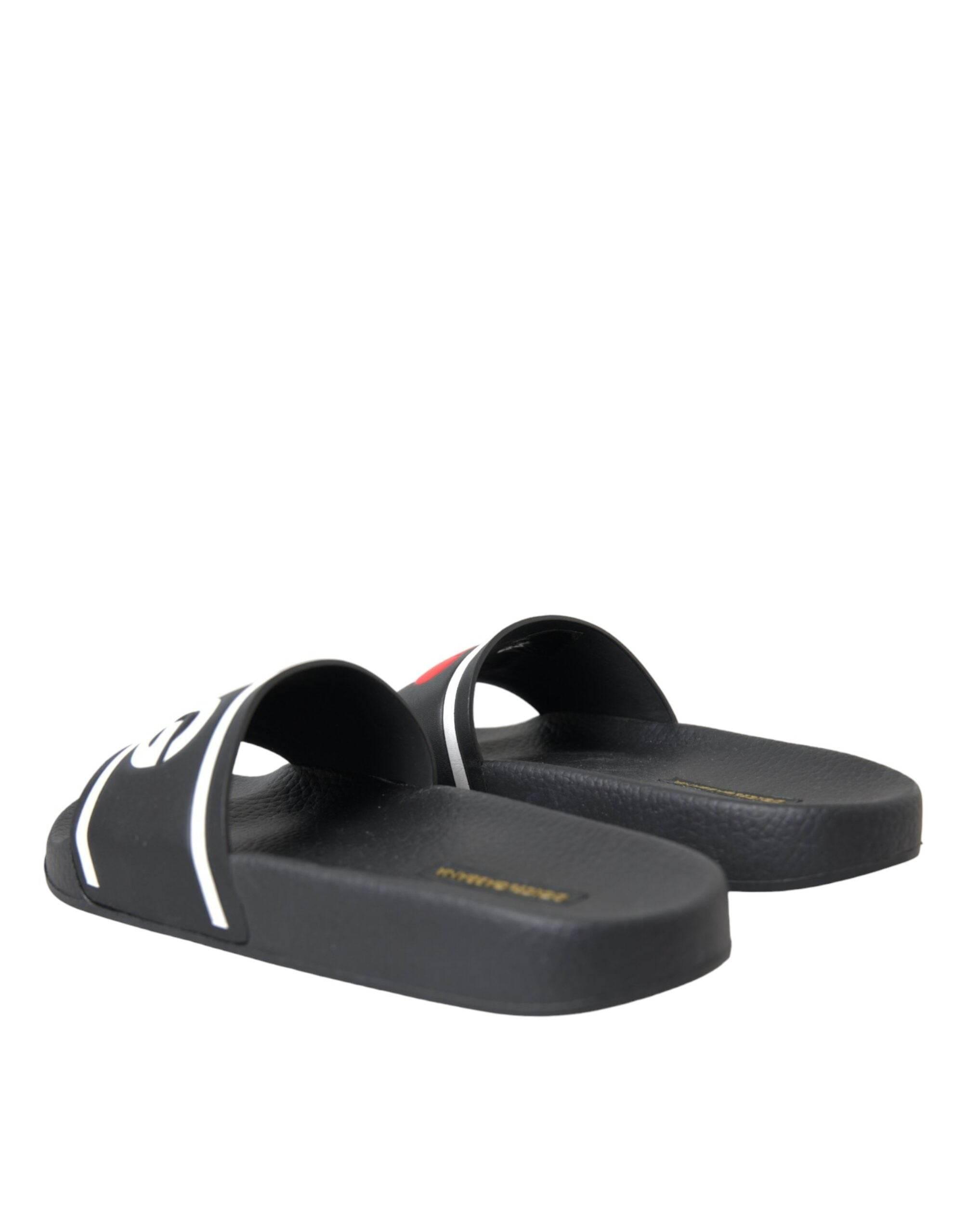 Dolce & Gabbana Black Leather I Love D&G Sandals Slides Shoes - Hilstor