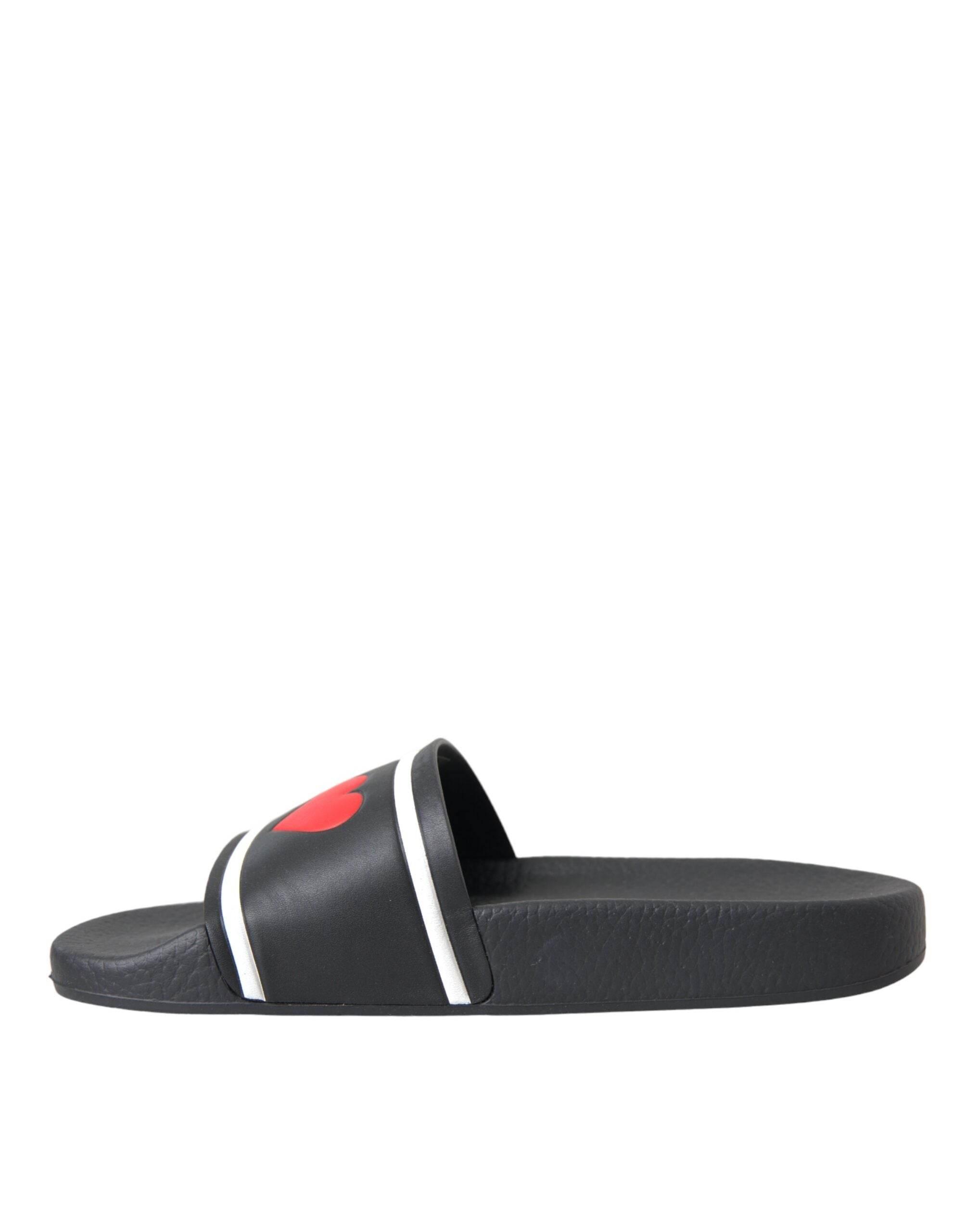 Dolce & Gabbana Black Leather I Love D&G Sandals Slides Shoes - Hilstor
