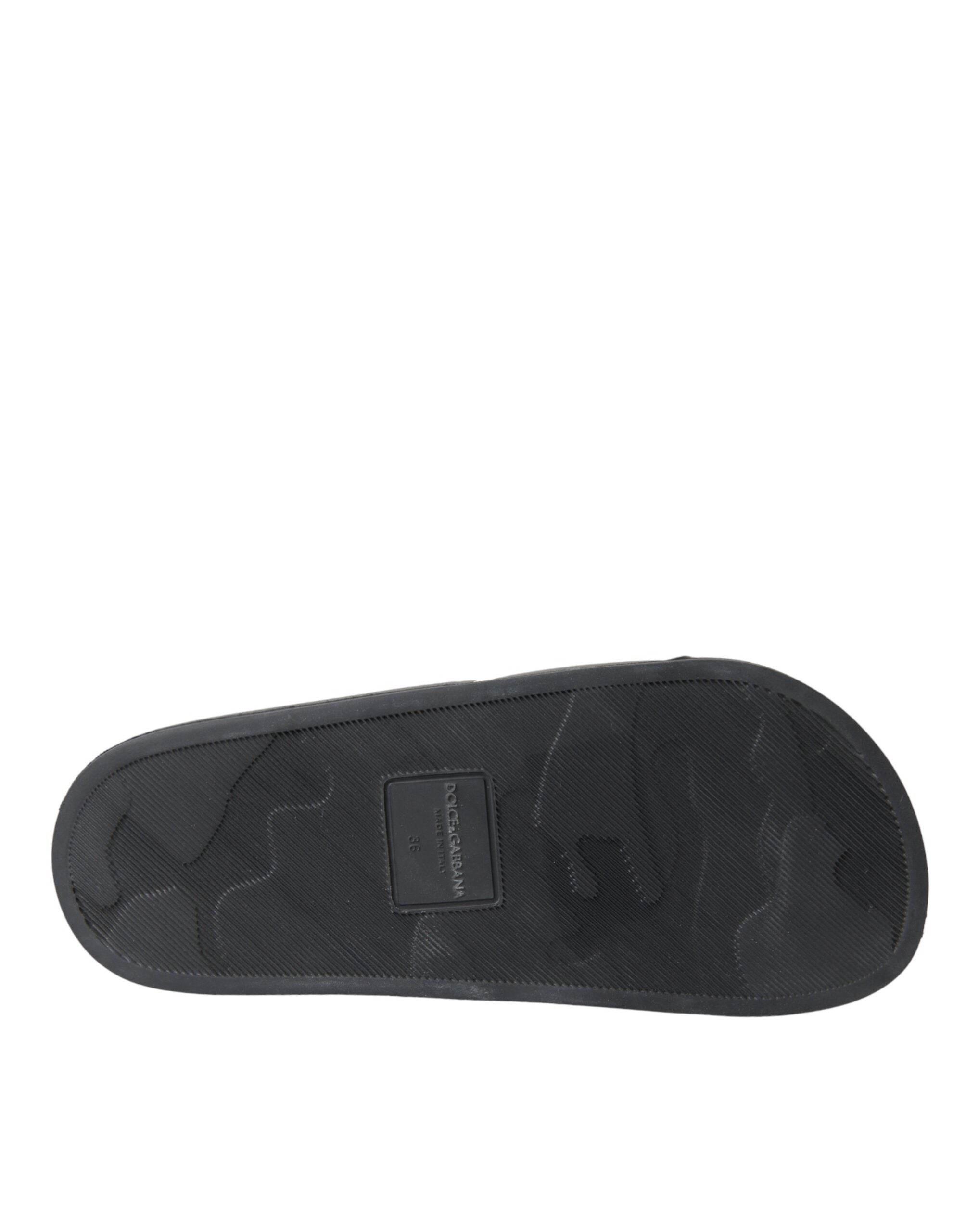 Dolce & Gabbana Black Leather I Love D&G Sandals Slides Shoes - Hilstor