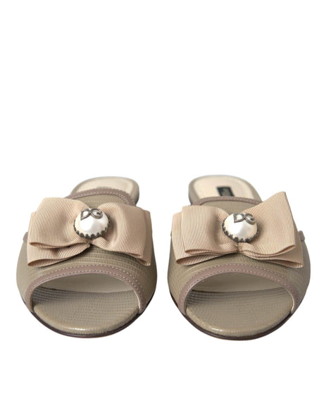 Dolce & Gabbana Beige Logo Pearl Flats Sandals Slides Shoes - Hilstor