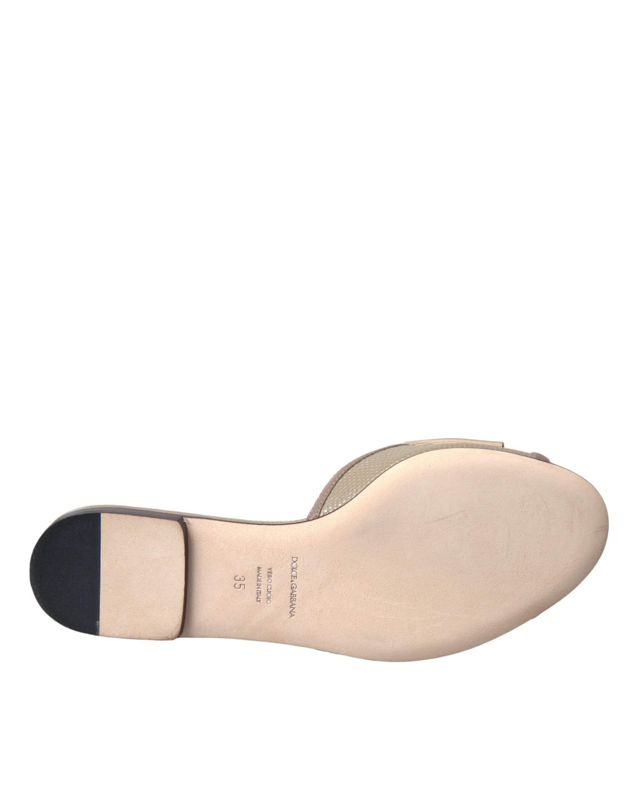 Dolce & Gabbana Beige Logo Pearl Flats Sandals Slides Shoes - Hilstor