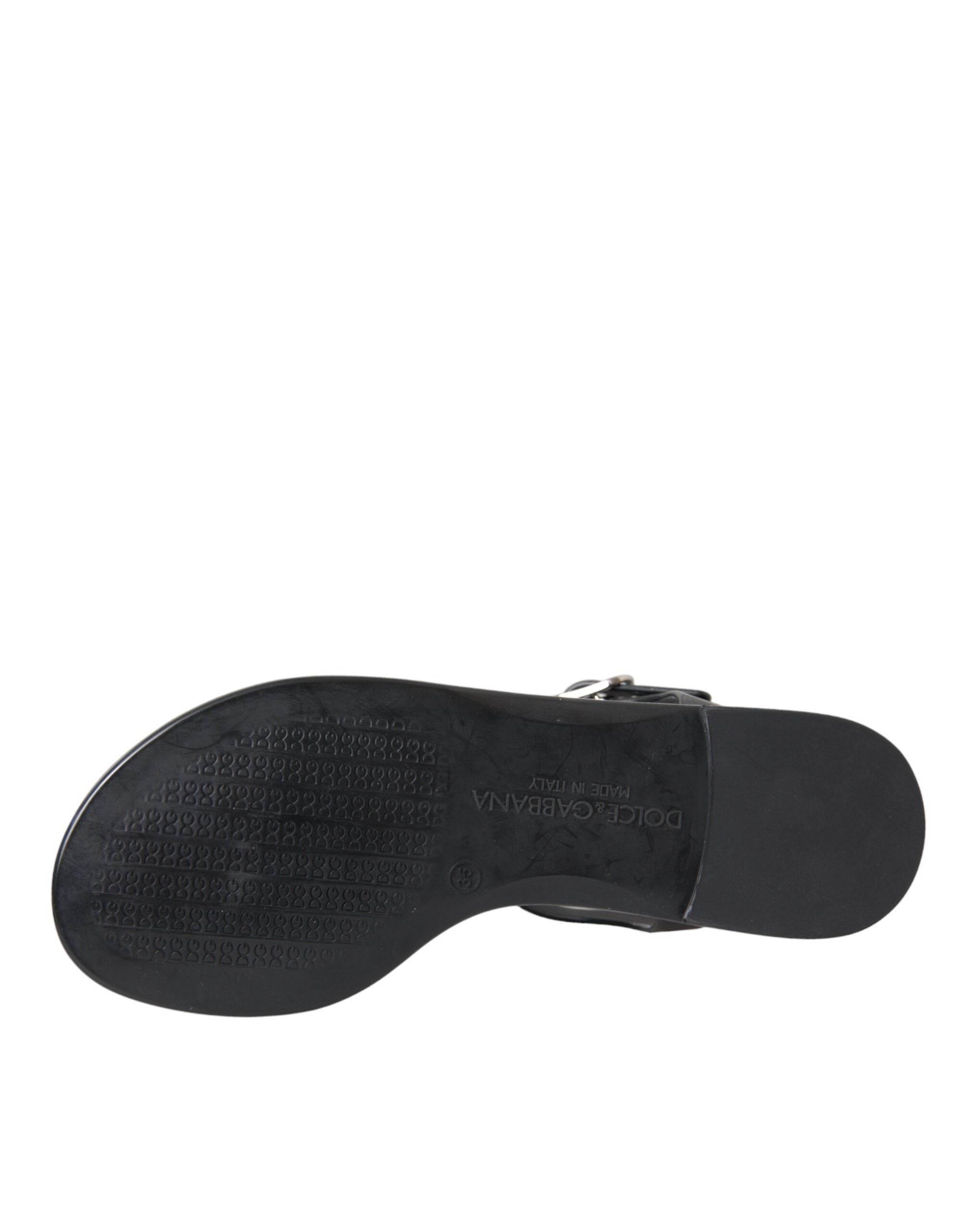 Dolce & Gabbana Black Crystal Flats Sandals Flip Flops Shoes - Hilstor