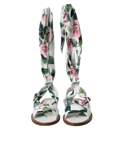 Dolce & Gabbana Multicolor Floral Print Ankle Wrap Sandals Shoes - Hilstor