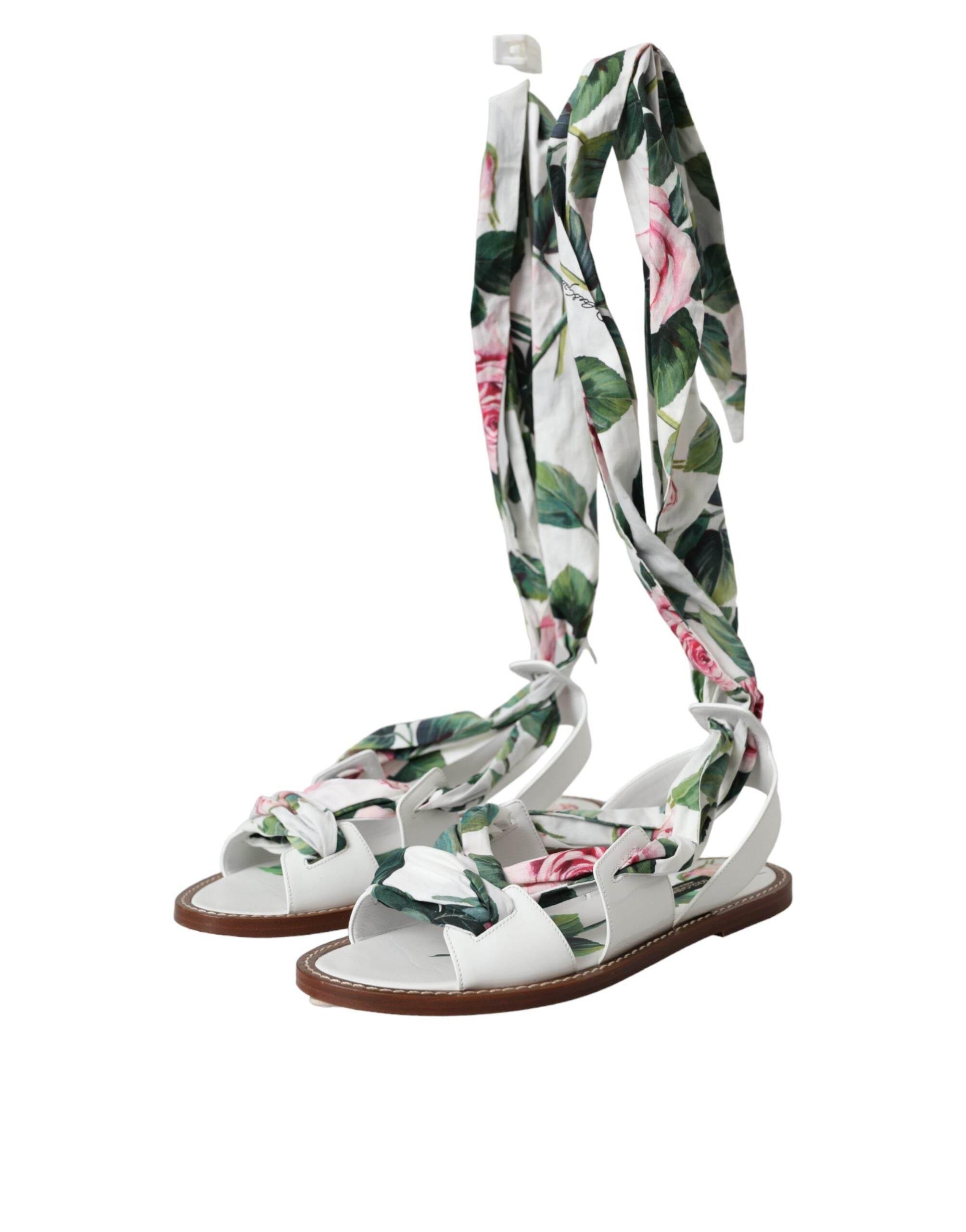 Dolce & Gabbana Multicolor Floral Print Ankle Wrap Sandals Shoes - Hilstor
