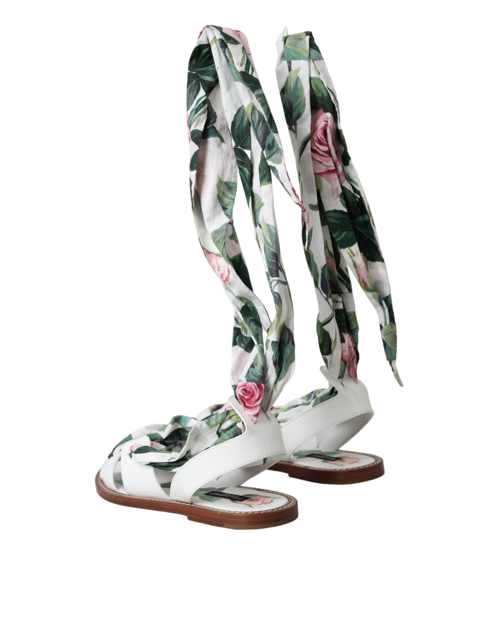 Dolce & Gabbana Multicolor Floral Print Ankle Wrap Sandals Shoes - Hilstor