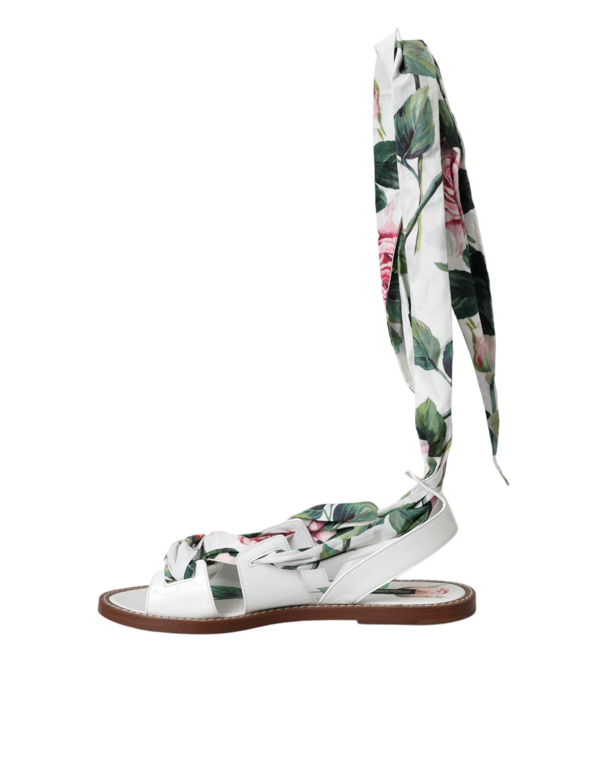 Dolce & Gabbana Multicolor Floral Print Ankle Wrap Sandals Shoes - Hilstor