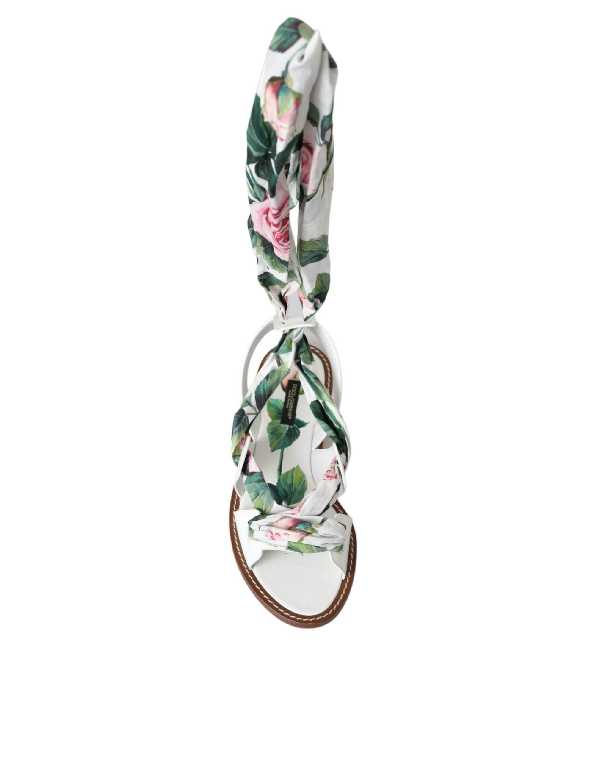 Dolce & Gabbana Multicolor Floral Print Ankle Wrap Sandals Shoes - Hilstor