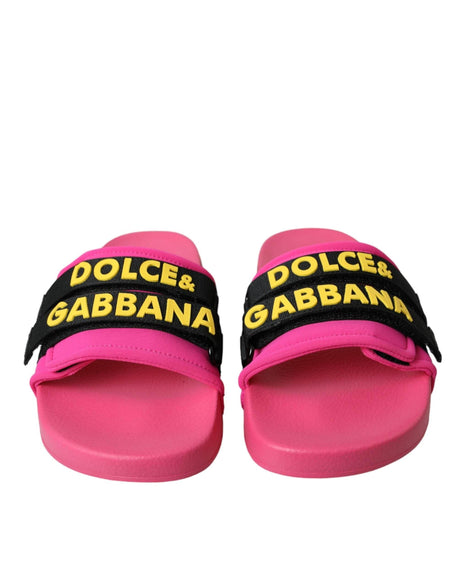 Dolce & Gabbana Pink Black Logo Beachwear Flats Sandals Shoes - Hilstor