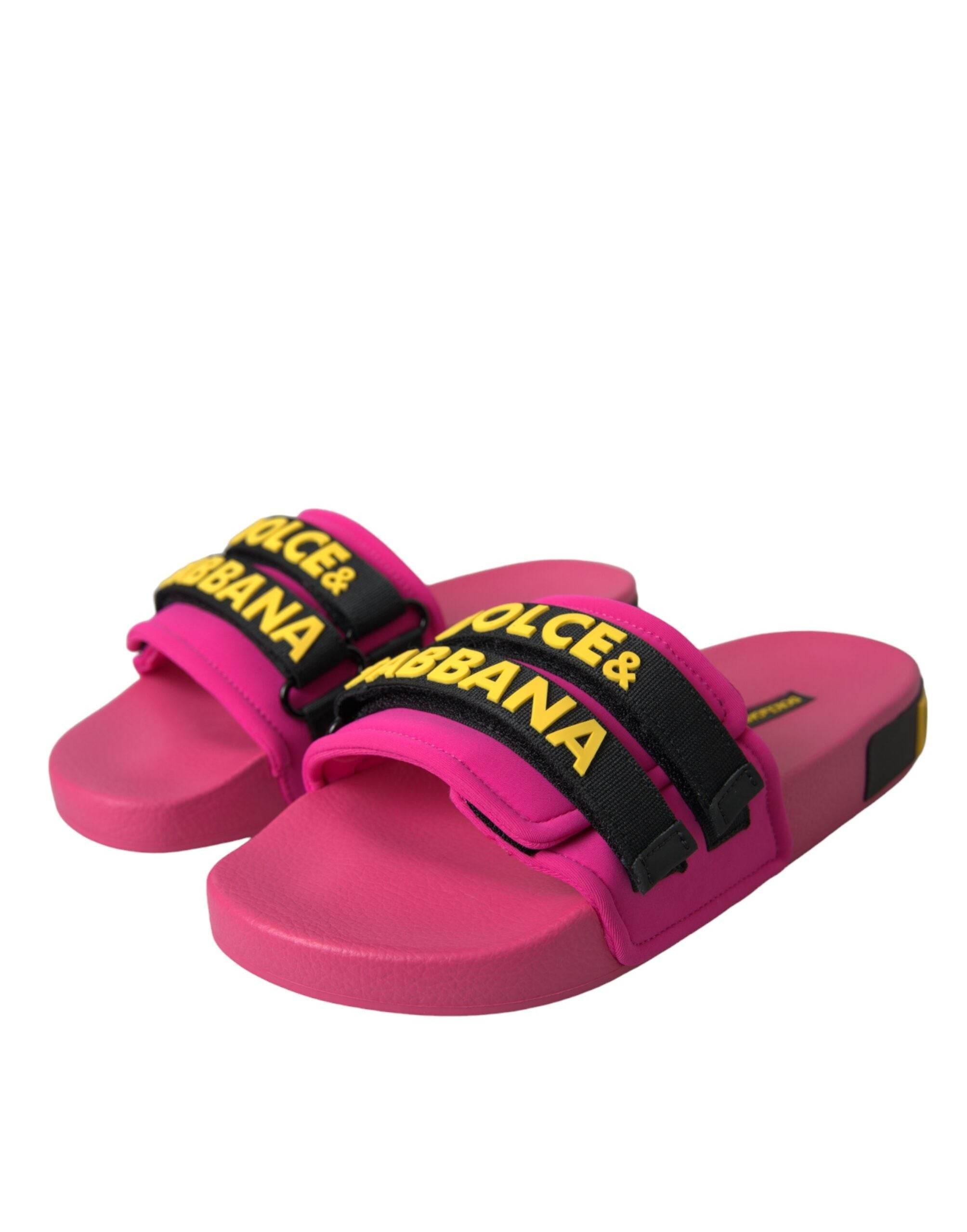Dolce & Gabbana Pink Black Logo Beachwear Flats Sandals Shoes - Hilstor