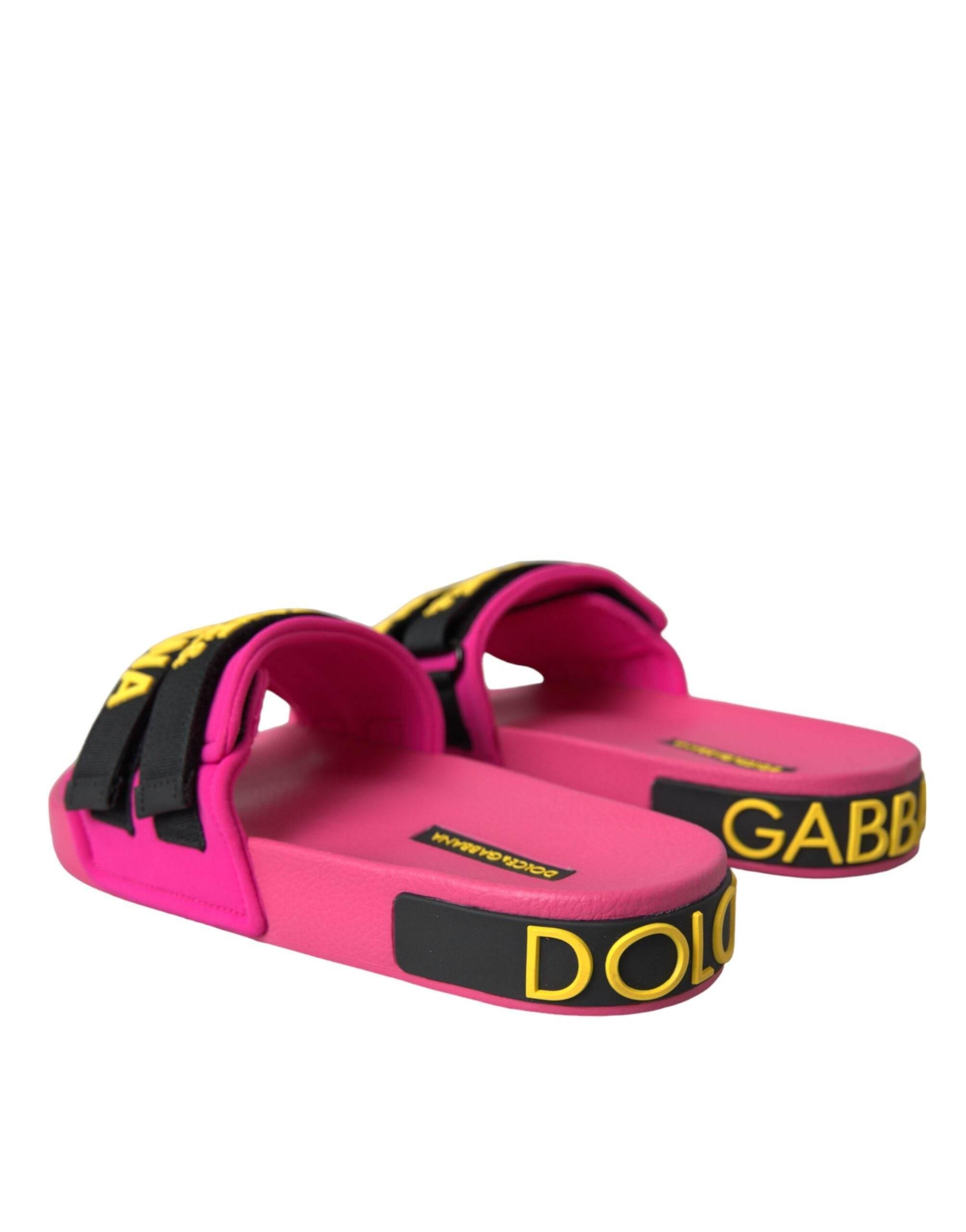 Dolce & Gabbana Pink Black Logo Beachwear Flats Sandals Shoes - Hilstor