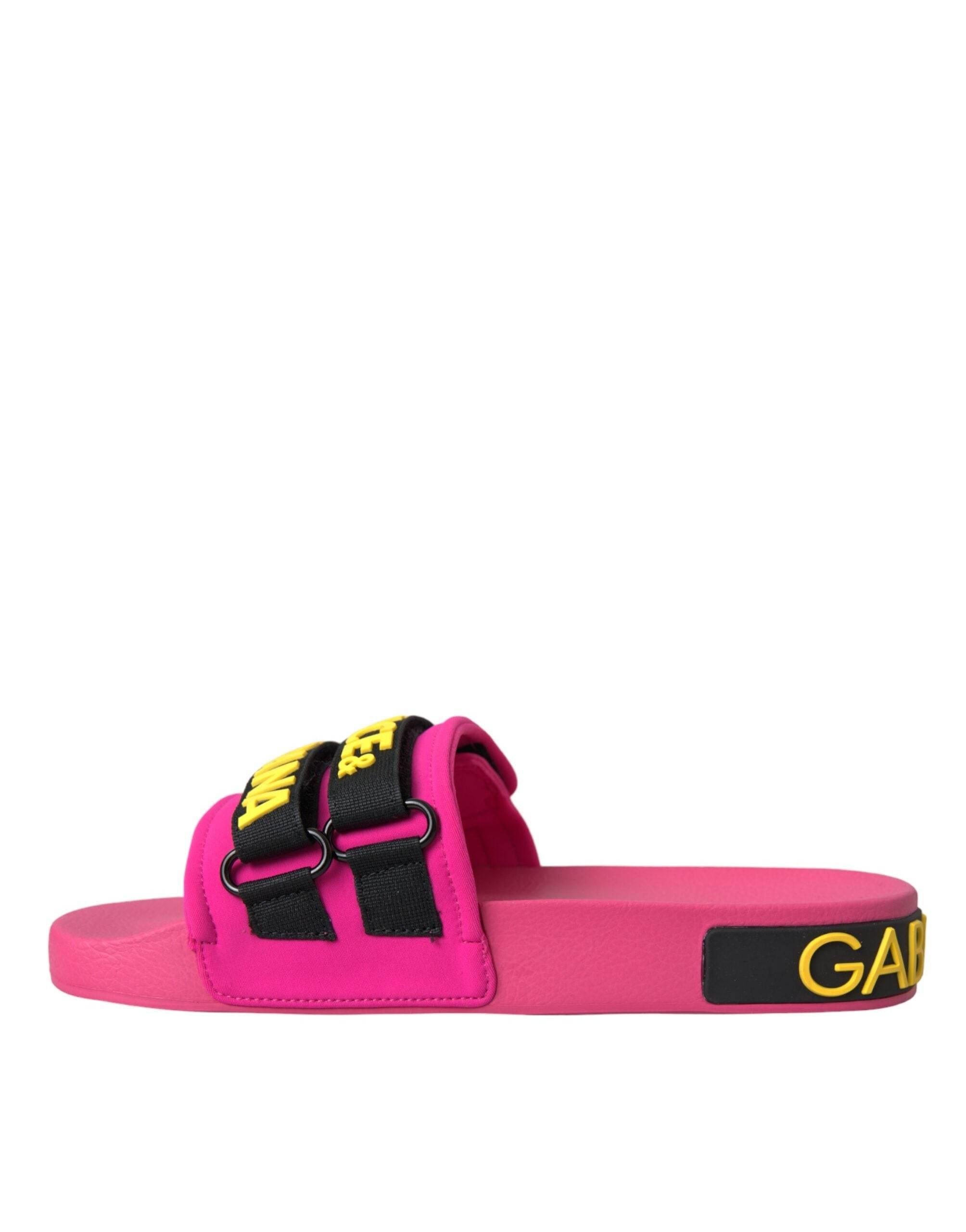 Dolce & Gabbana Pink Black Logo Beachwear Flats Sandals Shoes - Hilstor