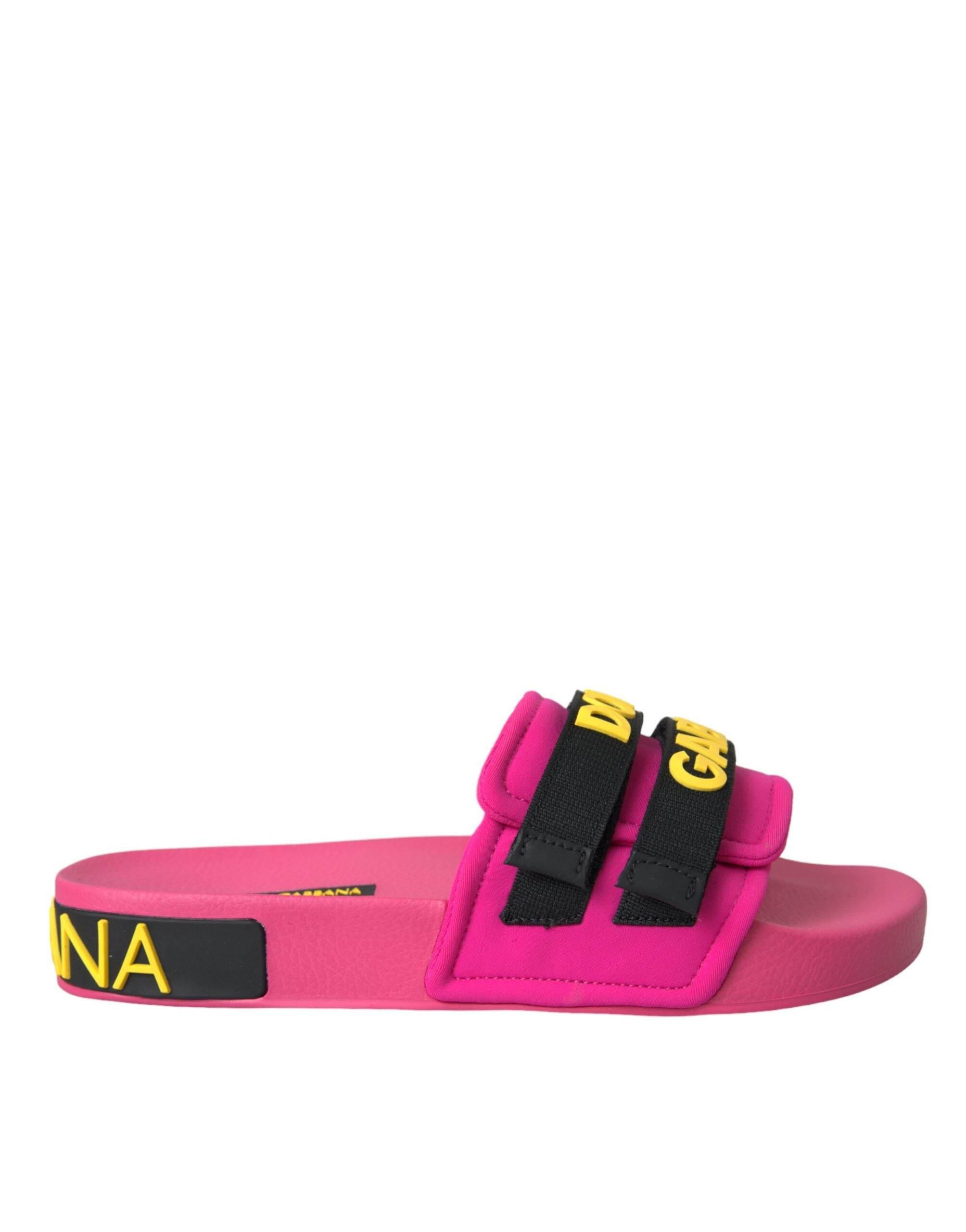 Dolce & Gabbana Pink Black Logo Beachwear Flats Sandals Shoes - Hilstor