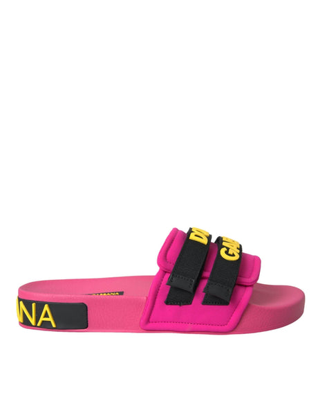 Dolce & Gabbana Pink Black Logo Beachwear Flats Sandals Shoes - Hilstor