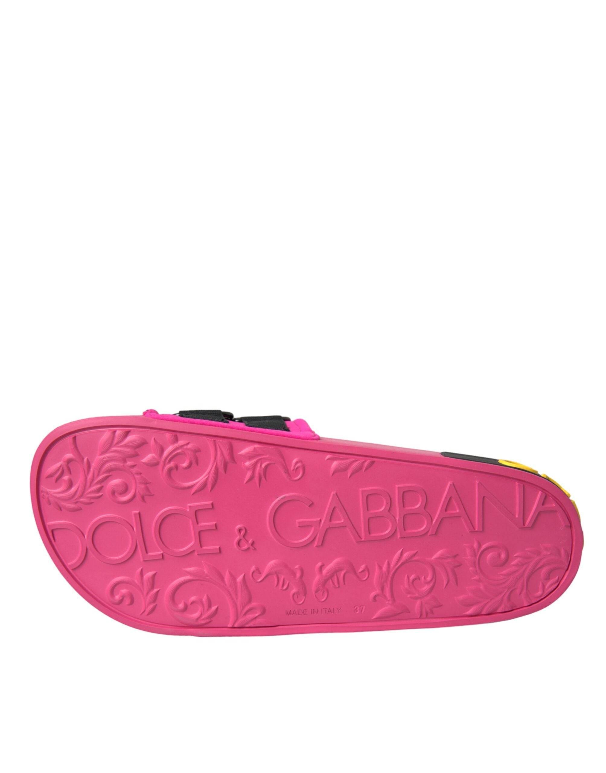 Dolce & Gabbana Pink Black Logo Beachwear Flats Sandals Shoes - Hilstor