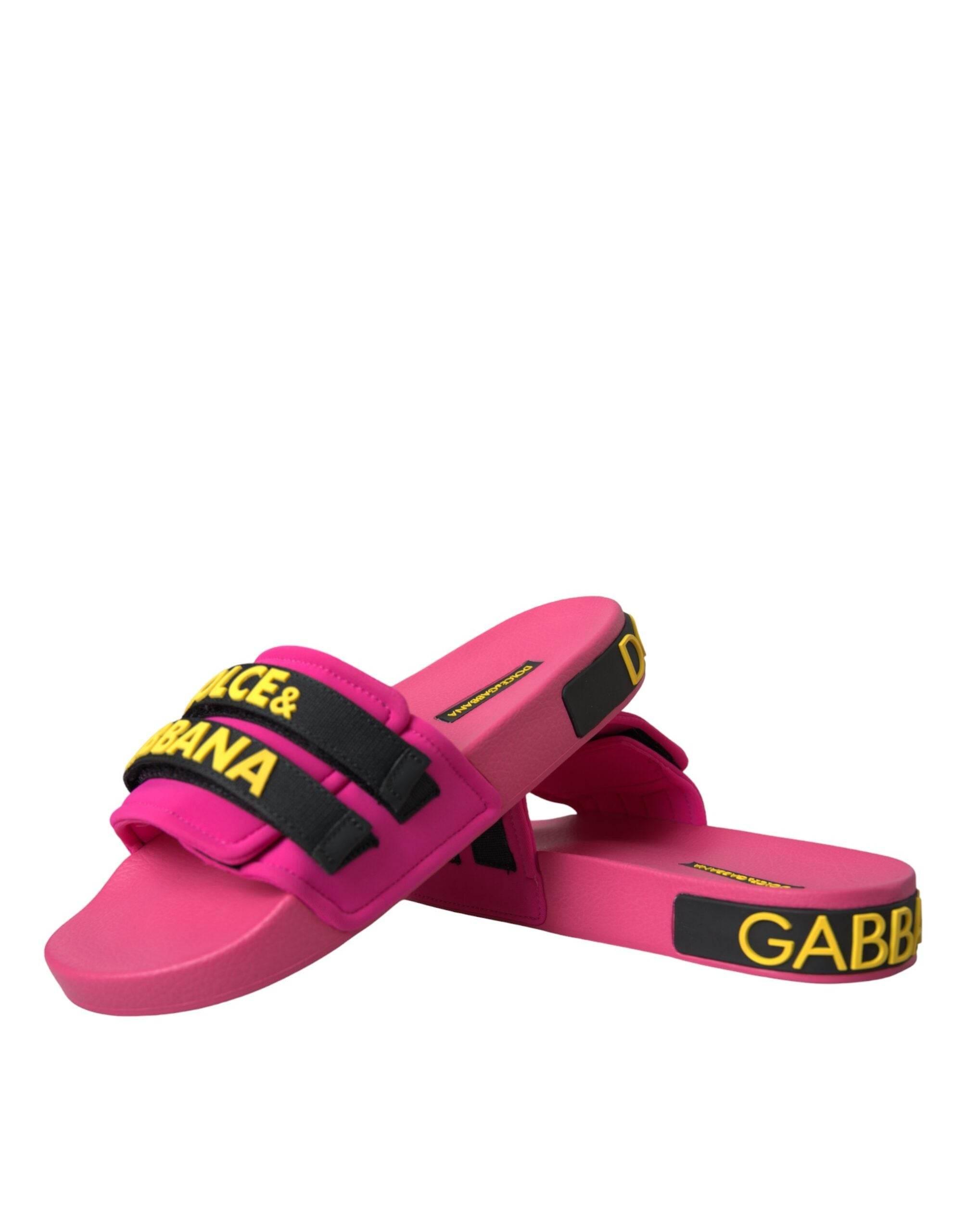 Dolce & Gabbana Pink Black Logo Beachwear Flats Sandals Shoes - Hilstor