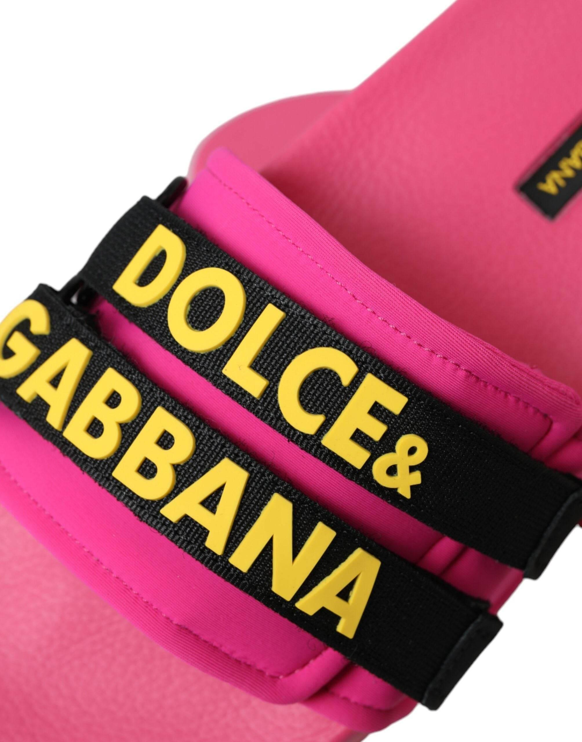 Dolce & Gabbana Pink Black Logo Beachwear Flats Sandals Shoes - Hilstor