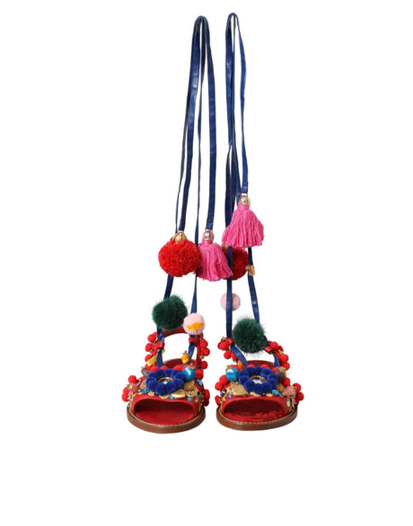 Dolce & Gabbana Multicolor Pom Pom Fur Wrap Sandals Shoes - Hilstor