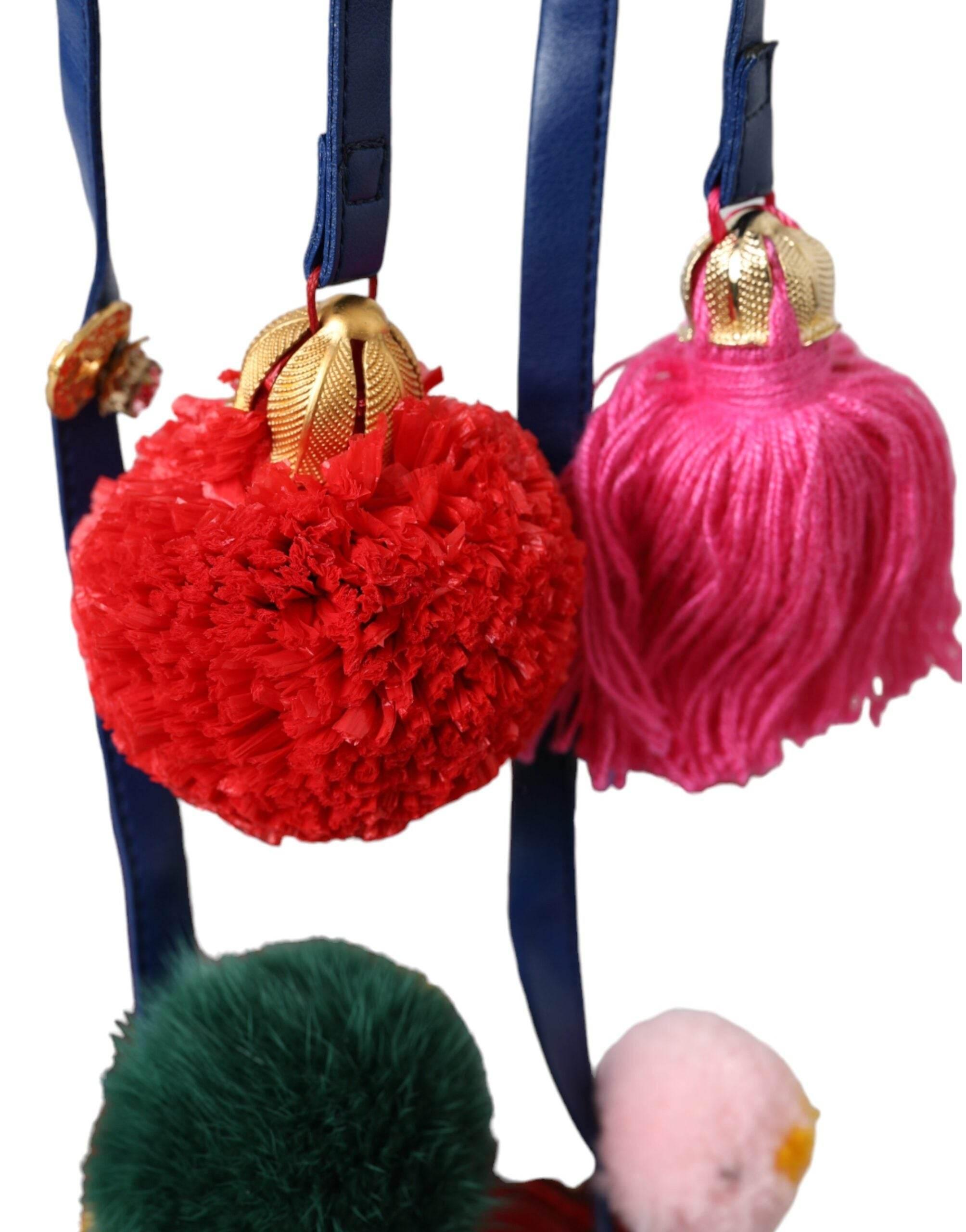 Dolce & Gabbana Multicolor Pom Pom Fur Wrap Sandals Shoes - Hilstor