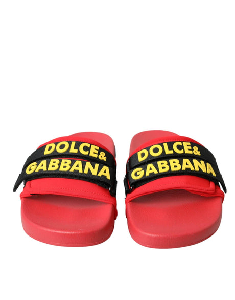Dolce & Gabbana Red Black Logo Beachwear Flats Sandals Shoes - Hilstor