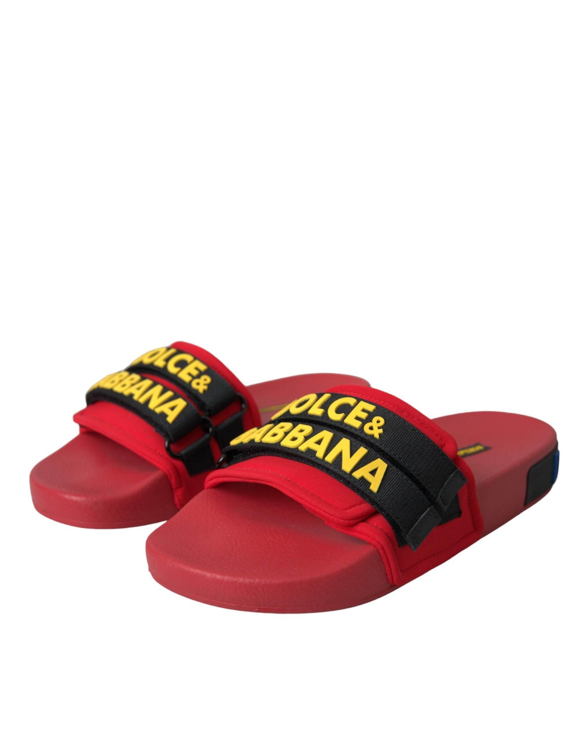 Dolce & Gabbana Red Black Logo Beachwear Flats Sandals Shoes - Hilstor